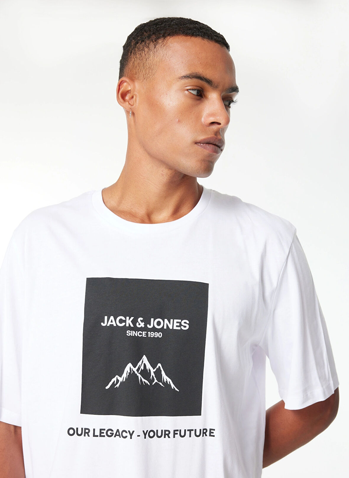 Jack & Jones Beyaz Erkek T-Shirt 12258128_JJMAPPED TEE SS CREW NECK