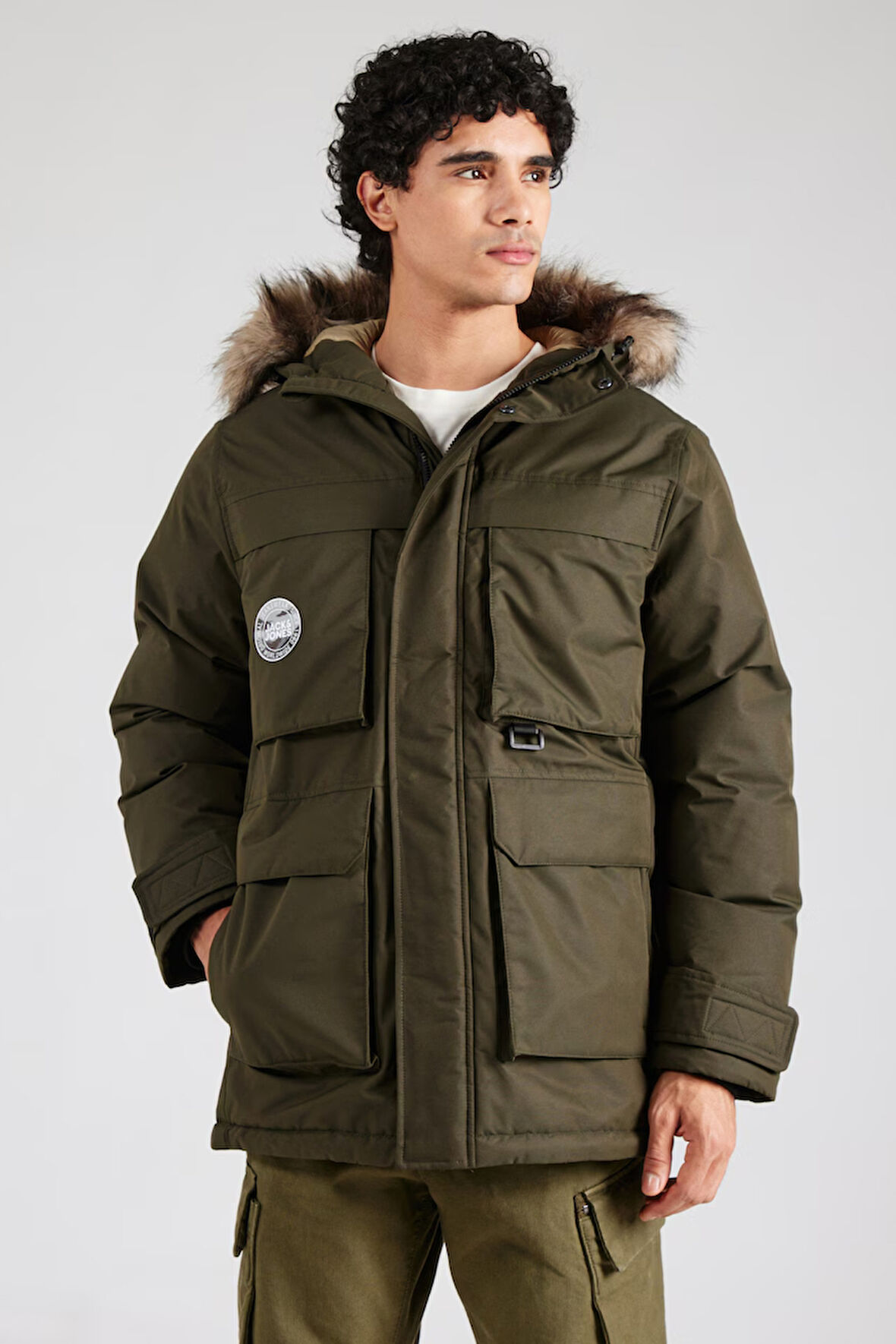 Jack & Jones Erkek Jjstar Rüzgar Geçirmez Kapüşonu Kürklü Parka 12256892 Yeşil