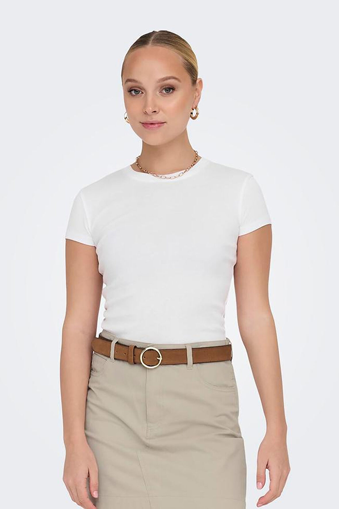 Only Kadın Elina Kadın Beyaz Basic T-shirt - 15320229-W