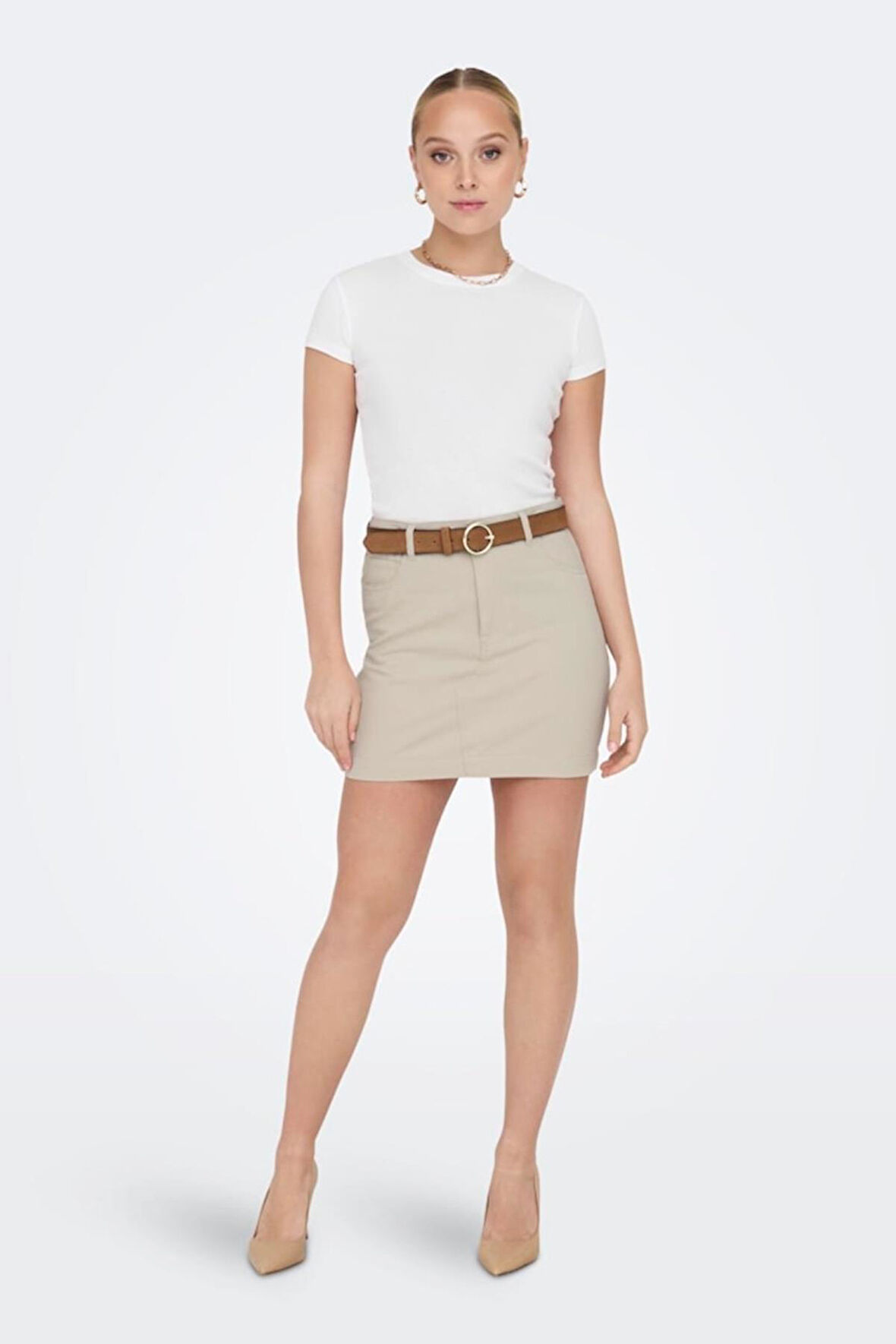 ONLELINA S/S O-NECK SHORT TOP JRS NOOS BEYAZ