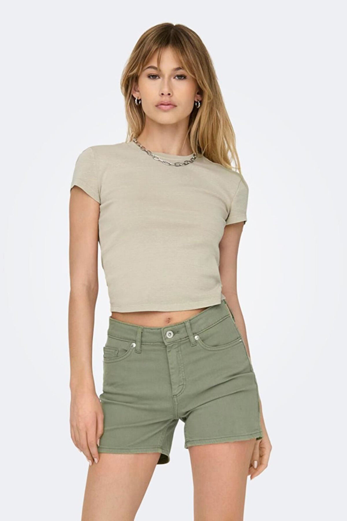 ONLELINA S/S O-NECK SHORT TOP JRS NOOS AÇIK BEJ