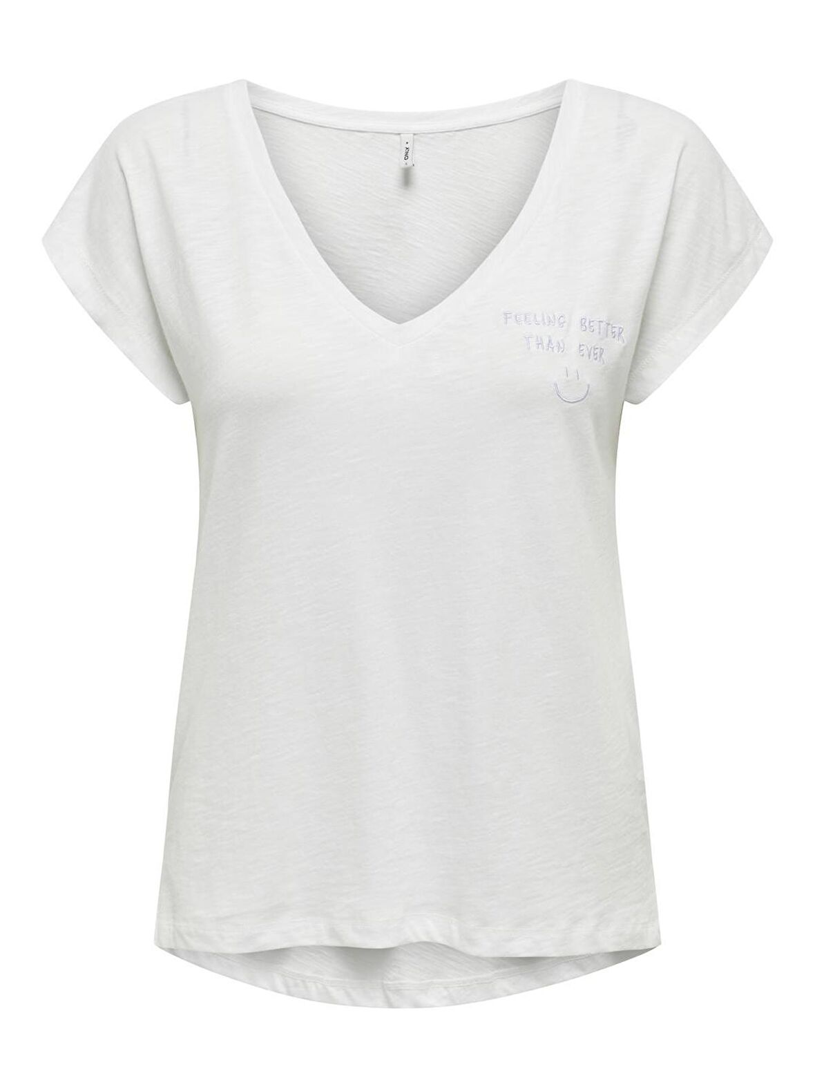 Only Kadın V-Yaka İşlemeli T-shirt - 15320529