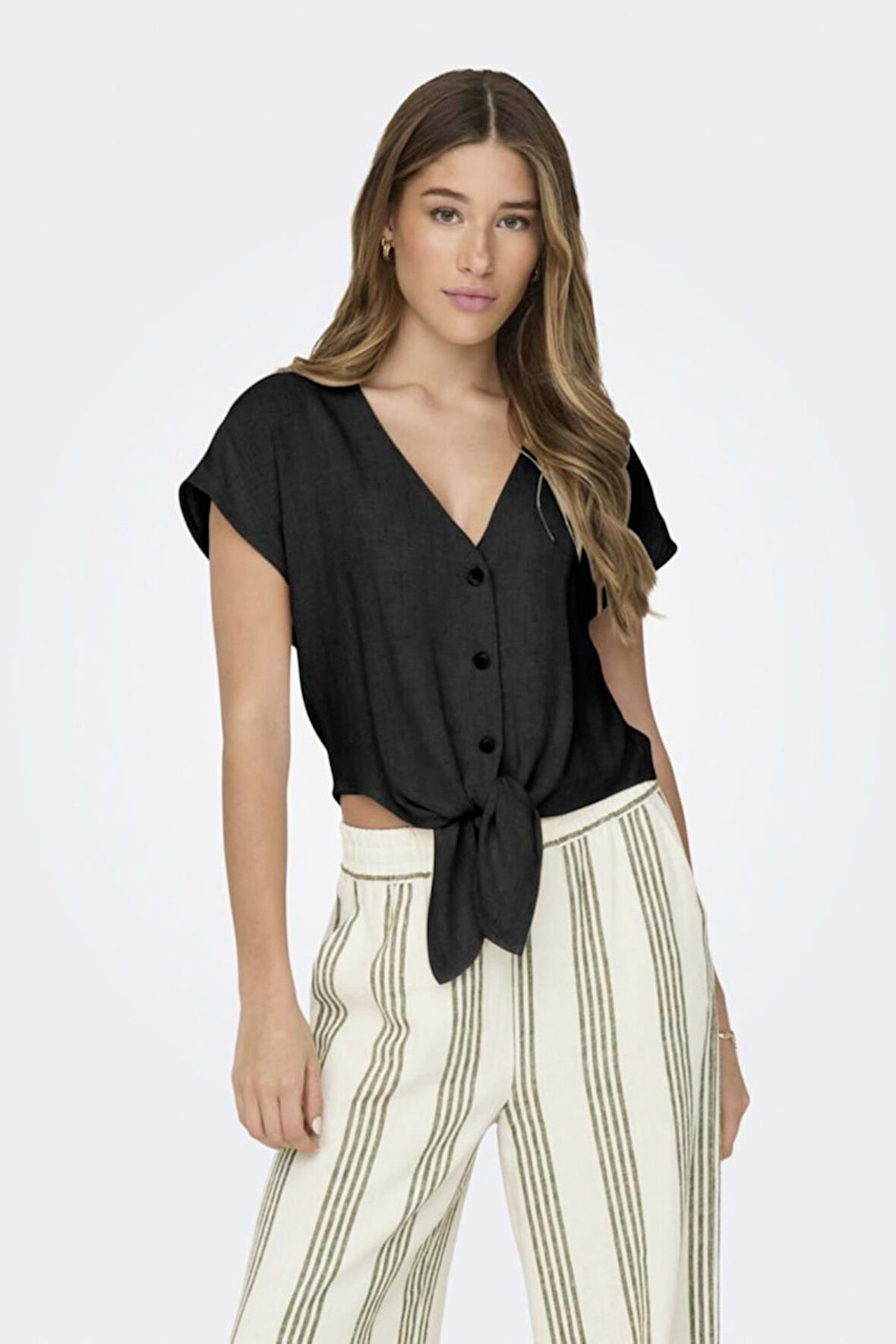 ONLSIESTA SS KNOT LIN BL SHIRT PNT NOOS SİYAH