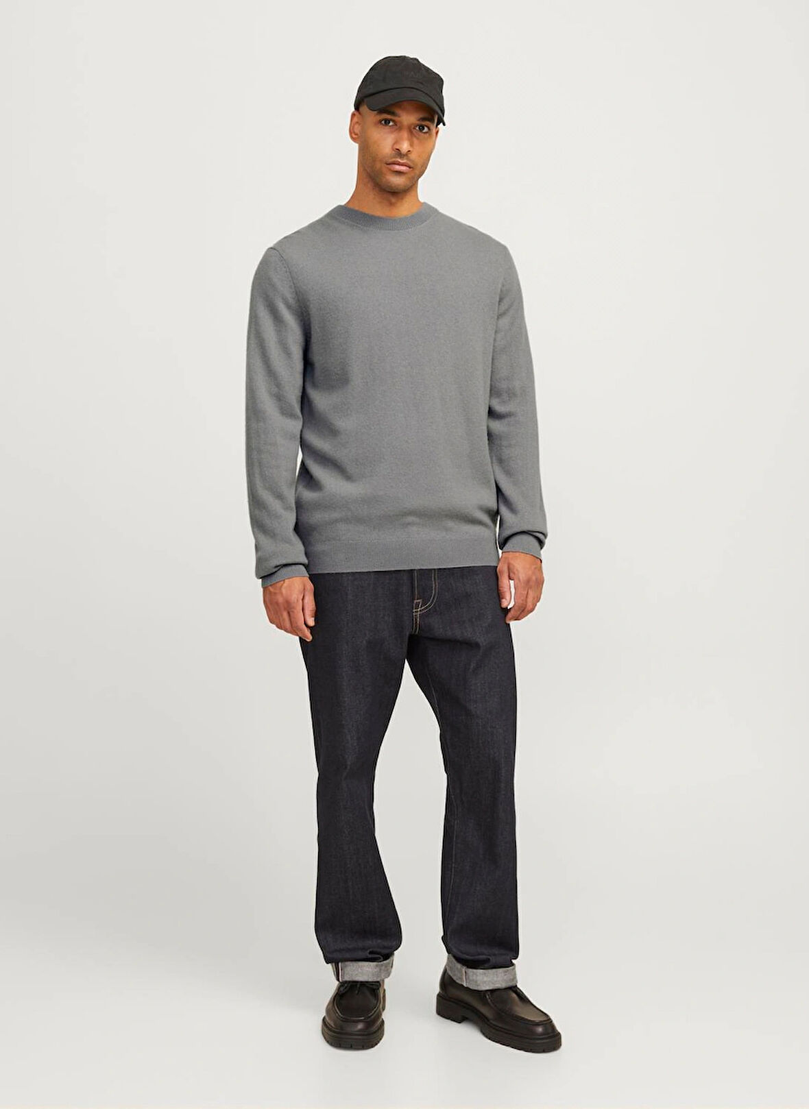 Jack & Jones Bisiklet Yaka Relaxed Gri Erkek Kazak 12257854_RDDBROOKS KNIT CREW NECK L