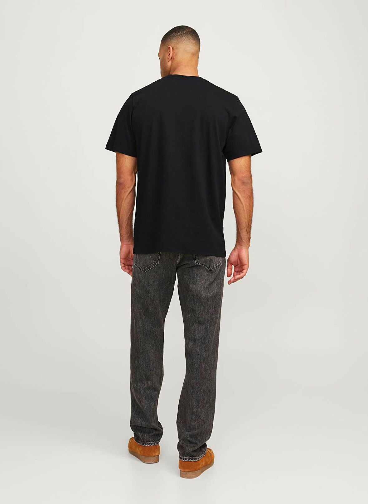 Jack & Jones Düz Yaka Siyah Erkek T-Shirt 12254551_RDDROAD CREW NECK TEE S/S