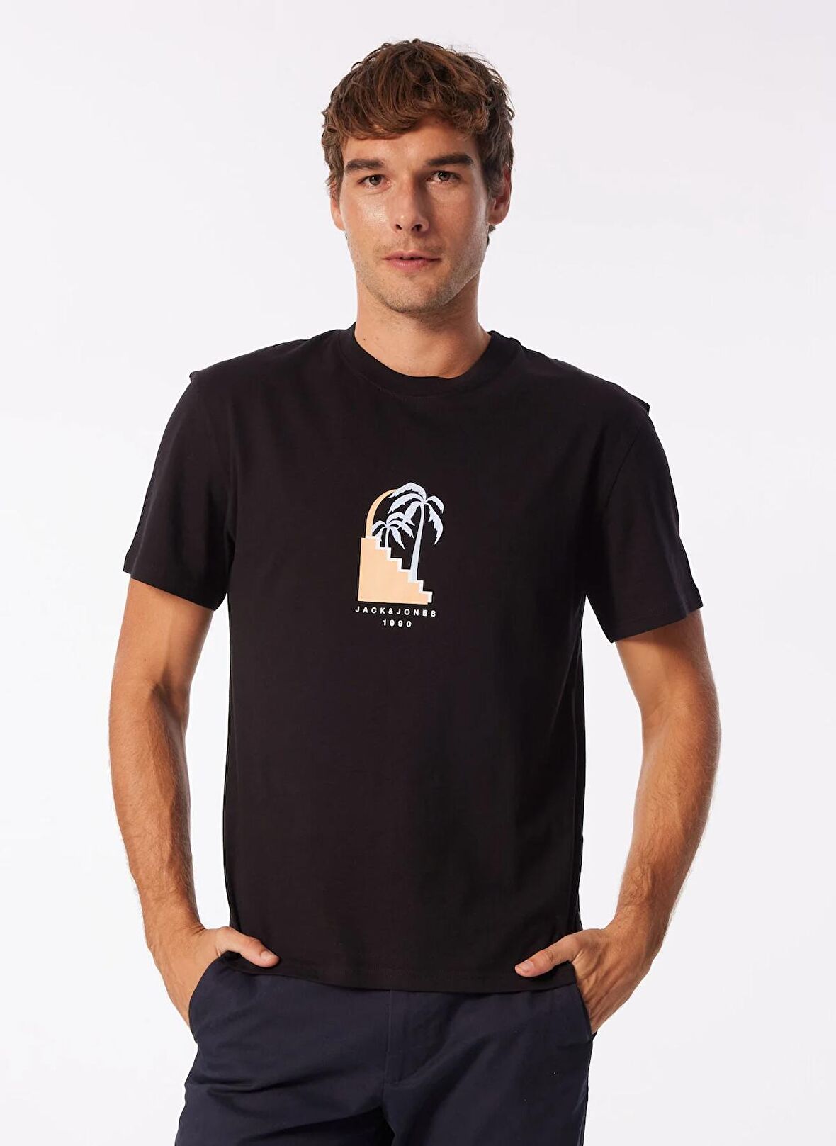 Jack & Jones Bisiklet Yaka Siyah Erkek T-Shirt JORMARBELLA FRONT TEE SS CREW NECK