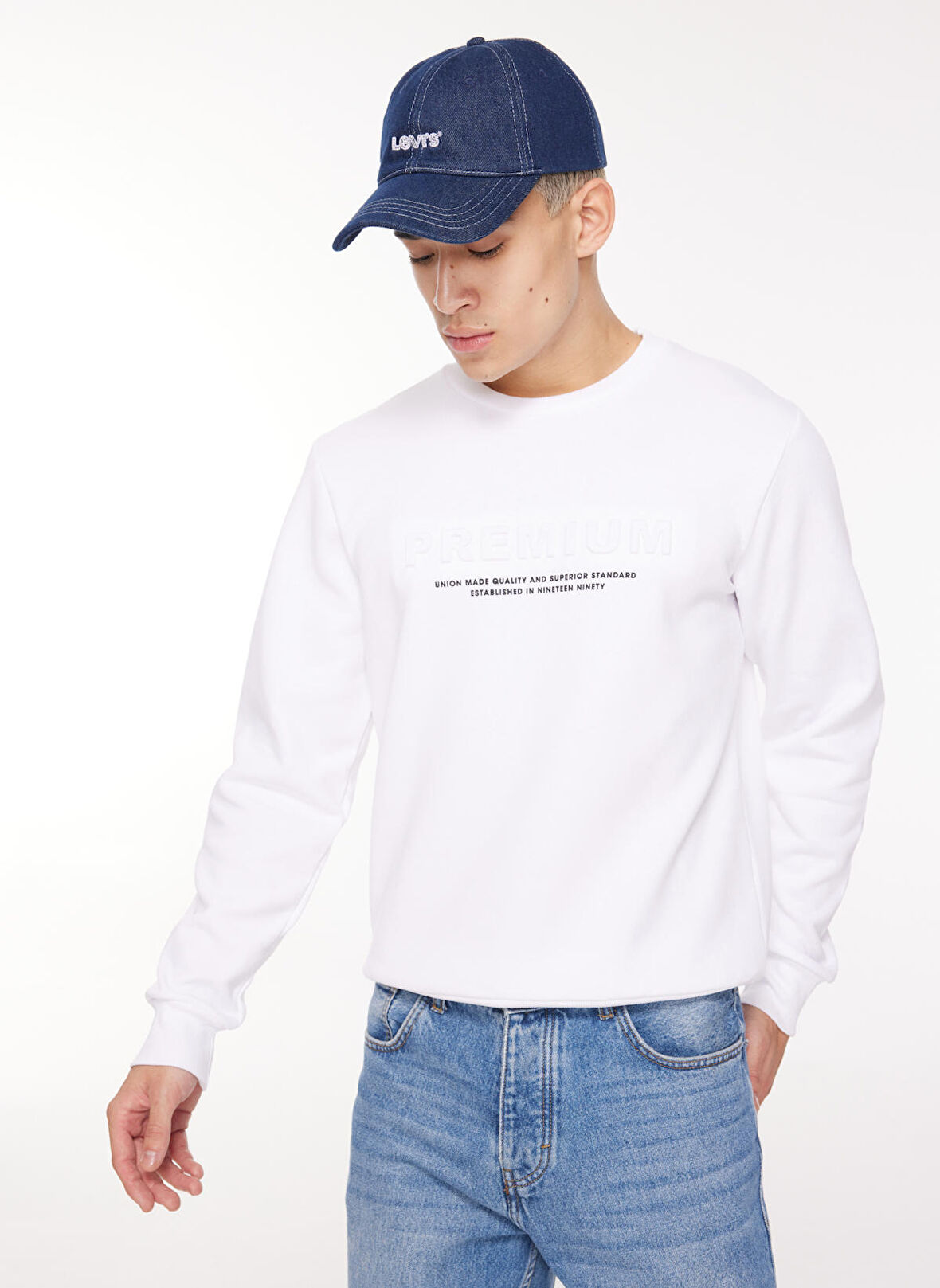 Jack & Jones Bisiklet Yaka Beyaz Erkek Sweatshırt 12261175_JPRBLULOGO SWEAT CREW EXC