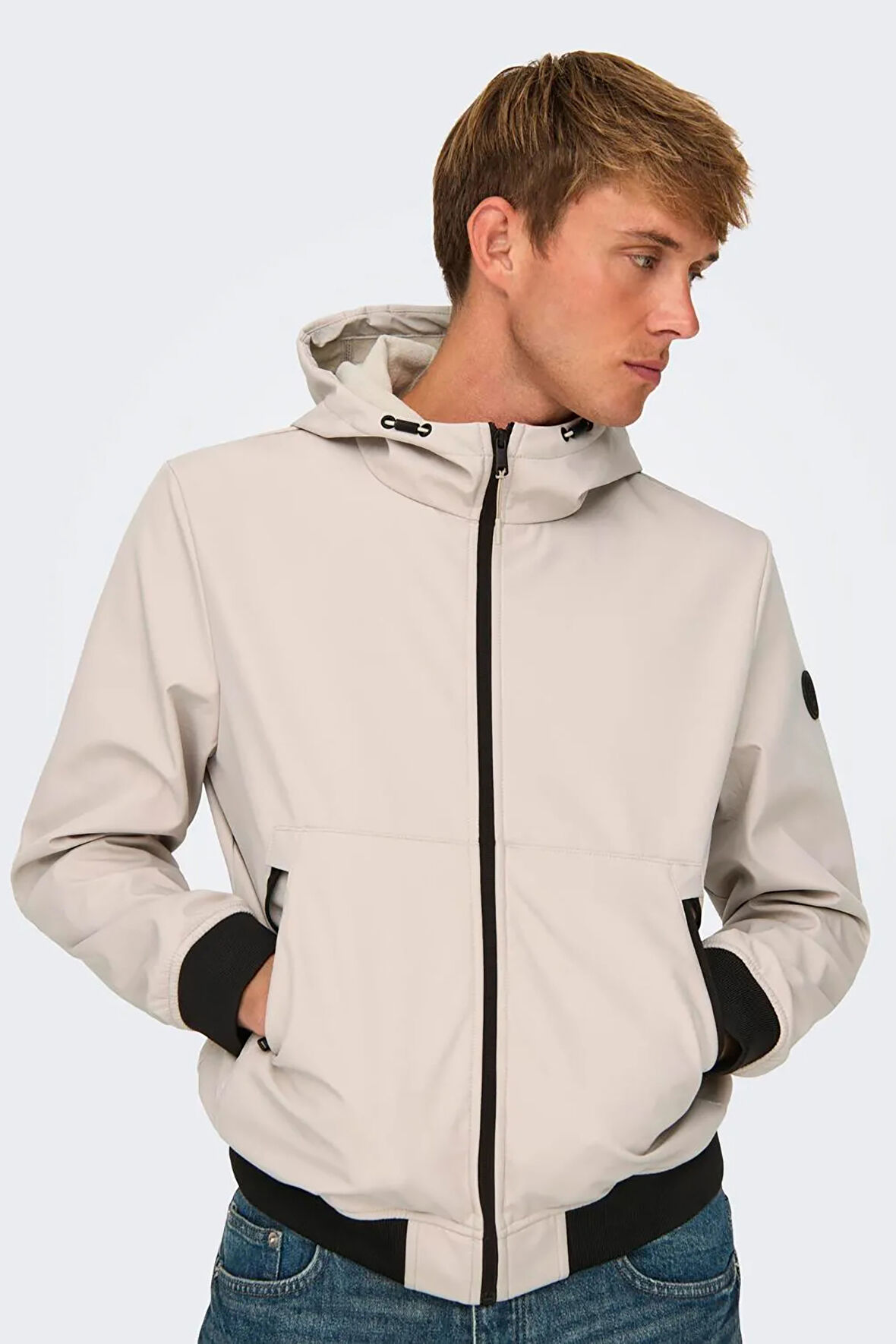 Only & Sons Erkek Onsbowıe Kapüşonlu Softshell Ceket Mont 22029276 Taş