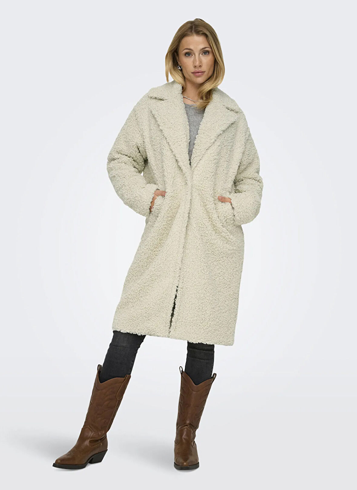 Only Krem Kadın Kaban ONLCATALINA SHAGGY COAT CS OTW