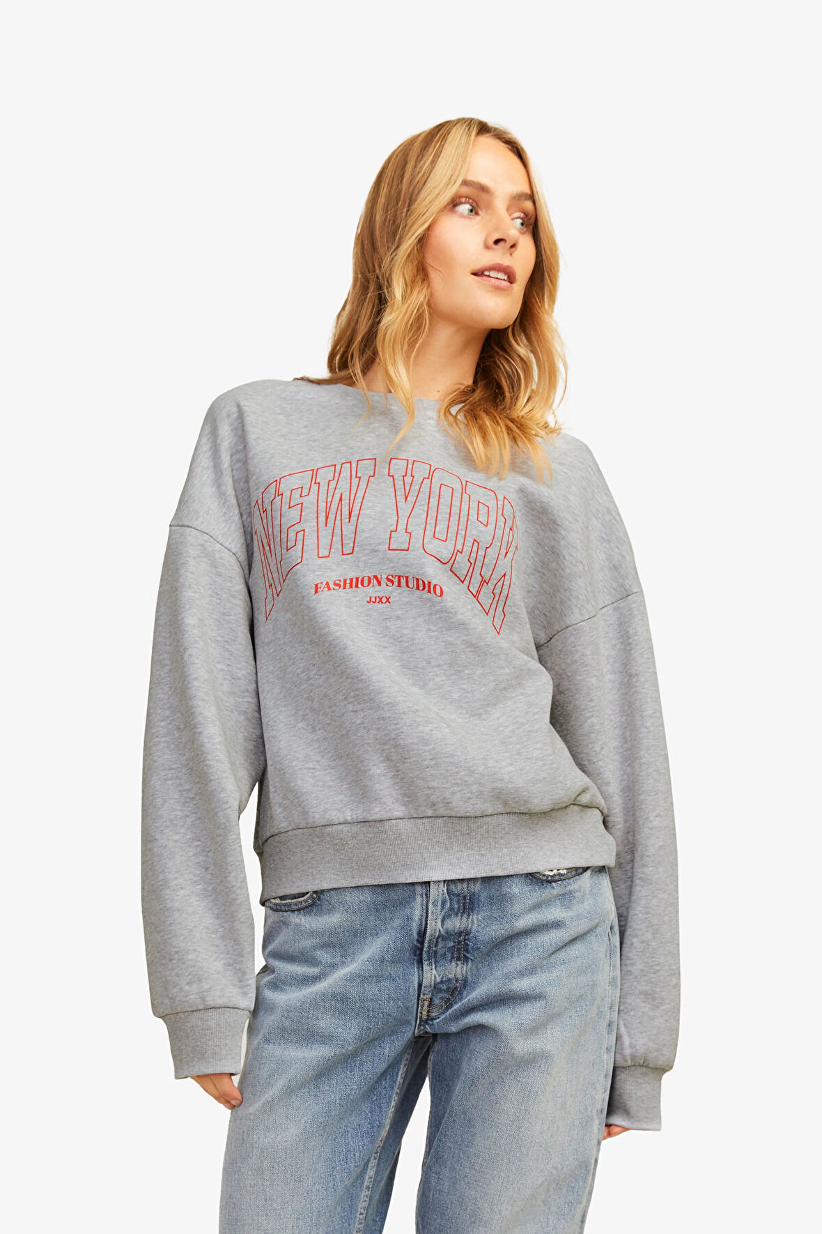 JJXX Jxmerle Kadın Gri Sweatshirt 12260608-LightGreyMelange