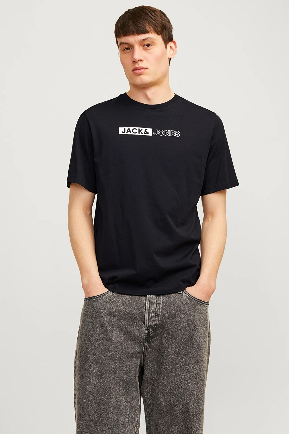 Erkek JJECORP LOGO Yuvarlak Yaka T-Shirt - Siyah | S