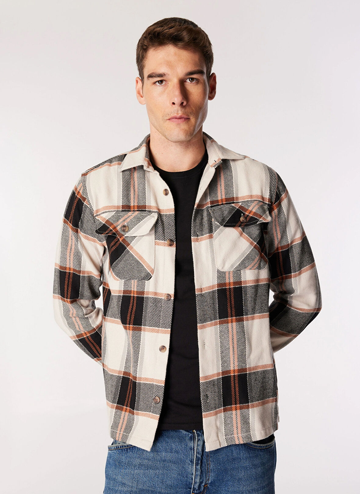 Jack & Jones Slim Fit Ekru Erkek Gömlek 12261170_JJDARREN FLANNEL OVERSHIRT