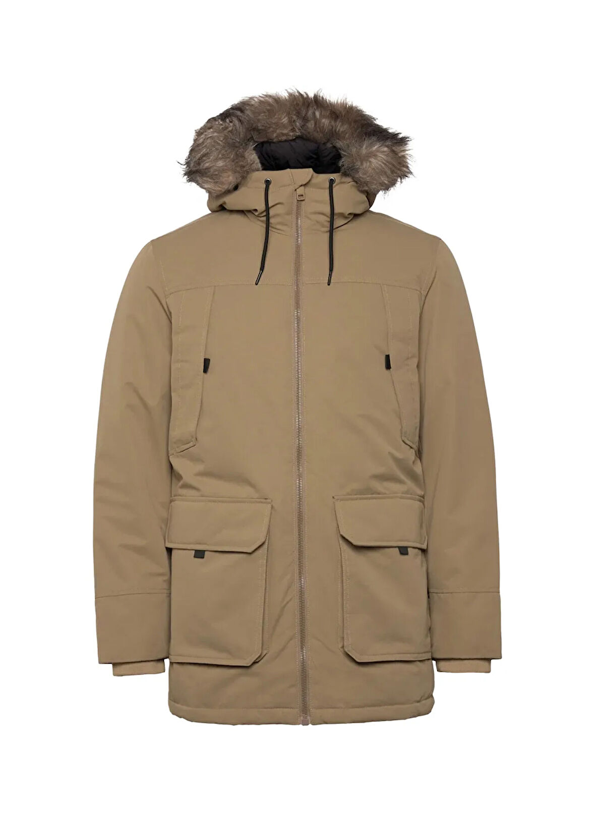 Jack & Jones Açık Kahve Erkek Mont JJECONSTRUCT FAUX FUR PARKA SN
