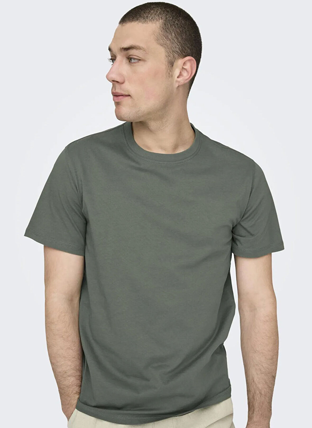 Only & Sons O Yaka Düz Zümrüt Yeşili Erkek T-Shirt ONSMAX LIFE SS STITCH TEE NOOS