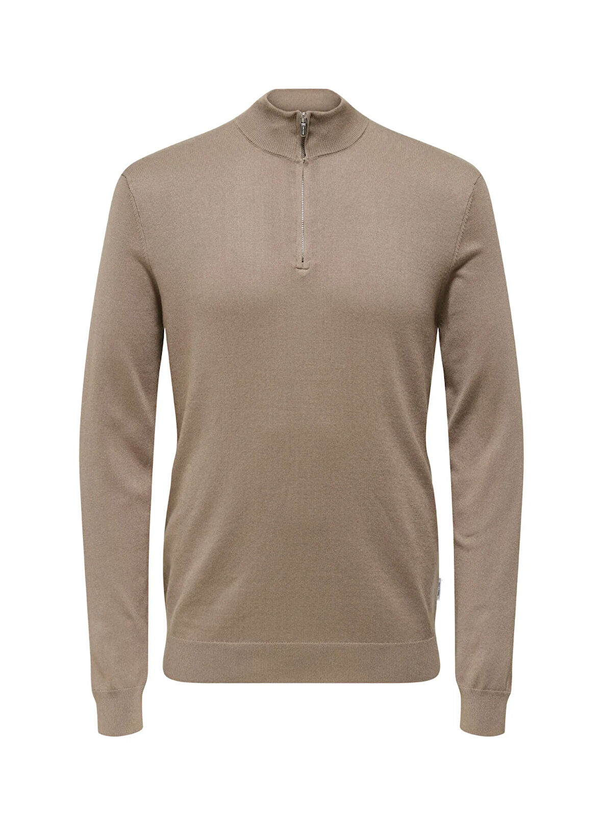 Only & Sons Yüksek Yaka Normal Düz Açık Kahve Erkek Kazak ONSWYLER LIFE REG 14 HALF ZIP KNIT