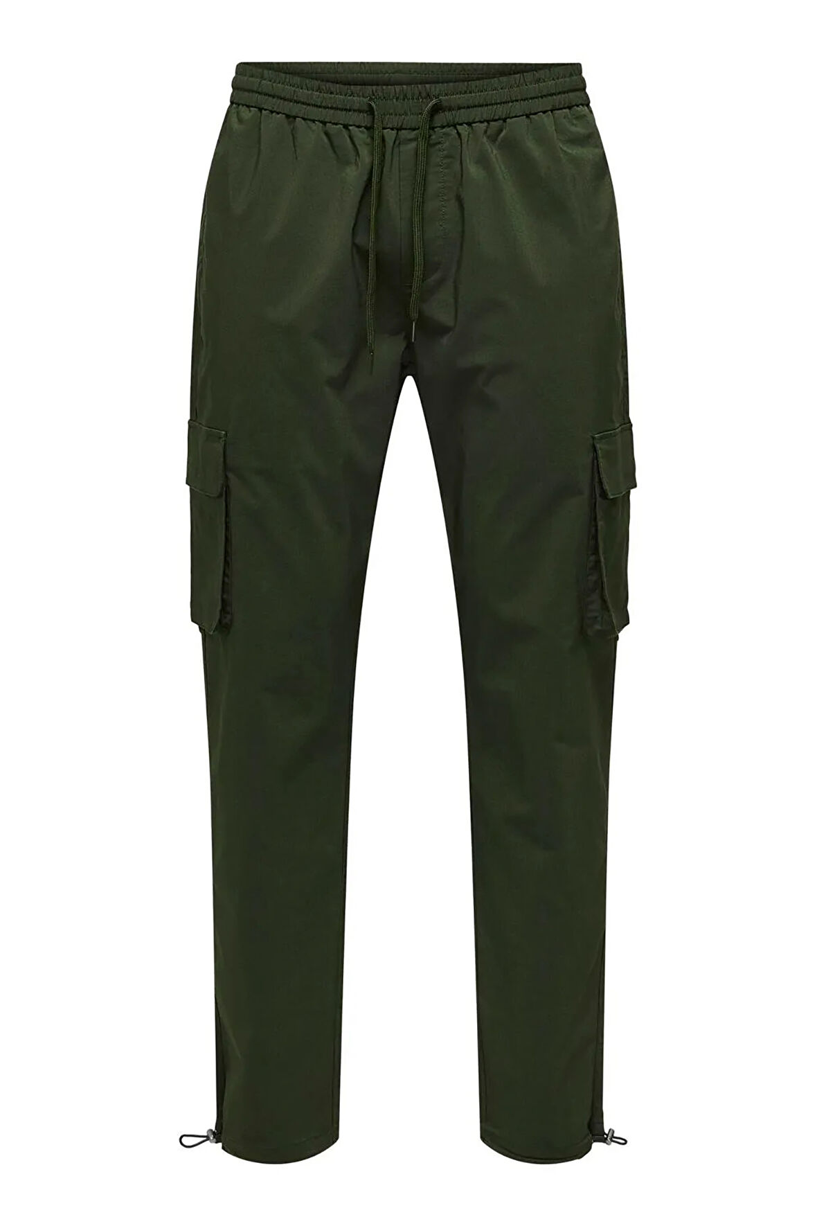 Only & Sons Erkek Onscommon Slim Fit Beli Lastikli ve Bağlamalı Pamuklu Kargo Pantolon 22029750 Haki