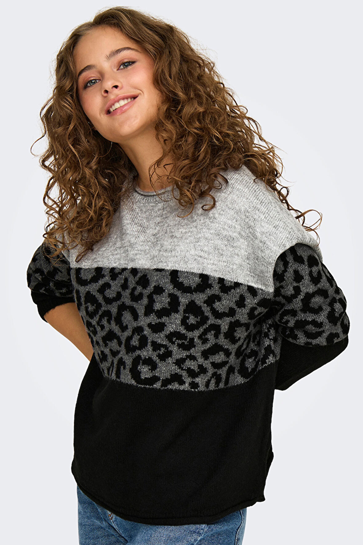 Only Kadın Onljade Bisiklet Yaka Desenli Örme Kazak 15294969 Gri