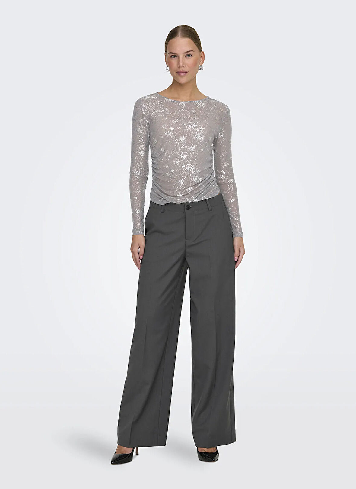 Only Orta Bel Rahat Antrasit Kadın Pantolon ONLALANA MW WIDE PANT TLR