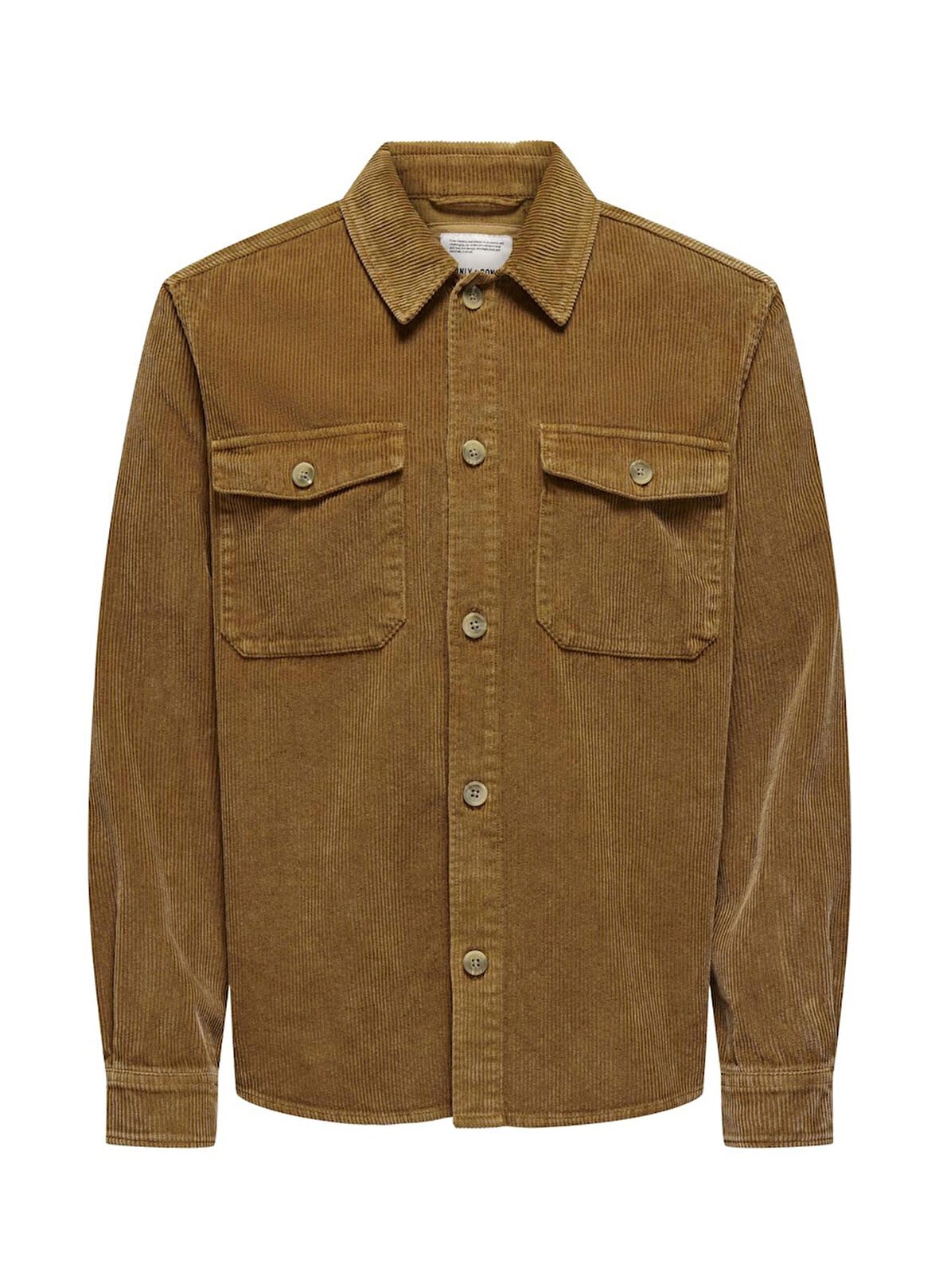 Only & Sons Rahat Kahve Düz Erkek Gömlek ONSMARLON 8W WASH CORD OVERSHIRT