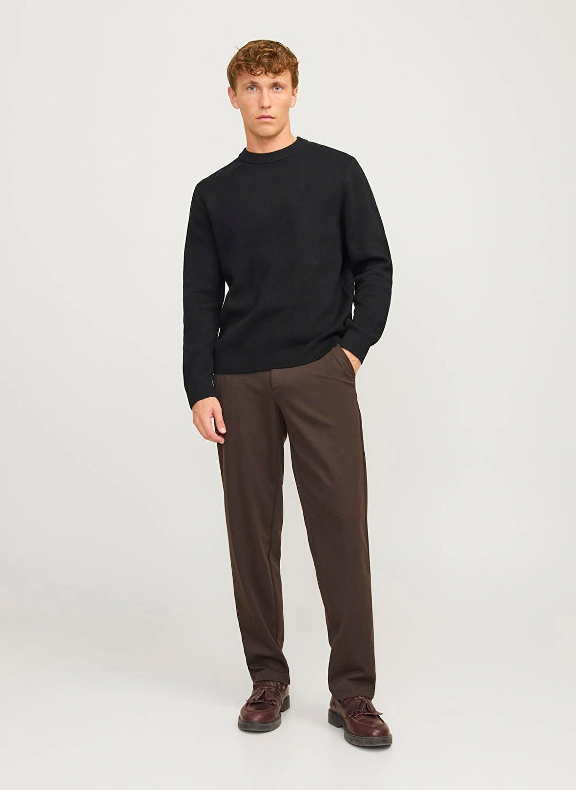 Jack & Jones Bisiklet Yaka Relaxed Siyah Erkek Kazak 12259666_JPRBLAMILANO STITCH KNIT C