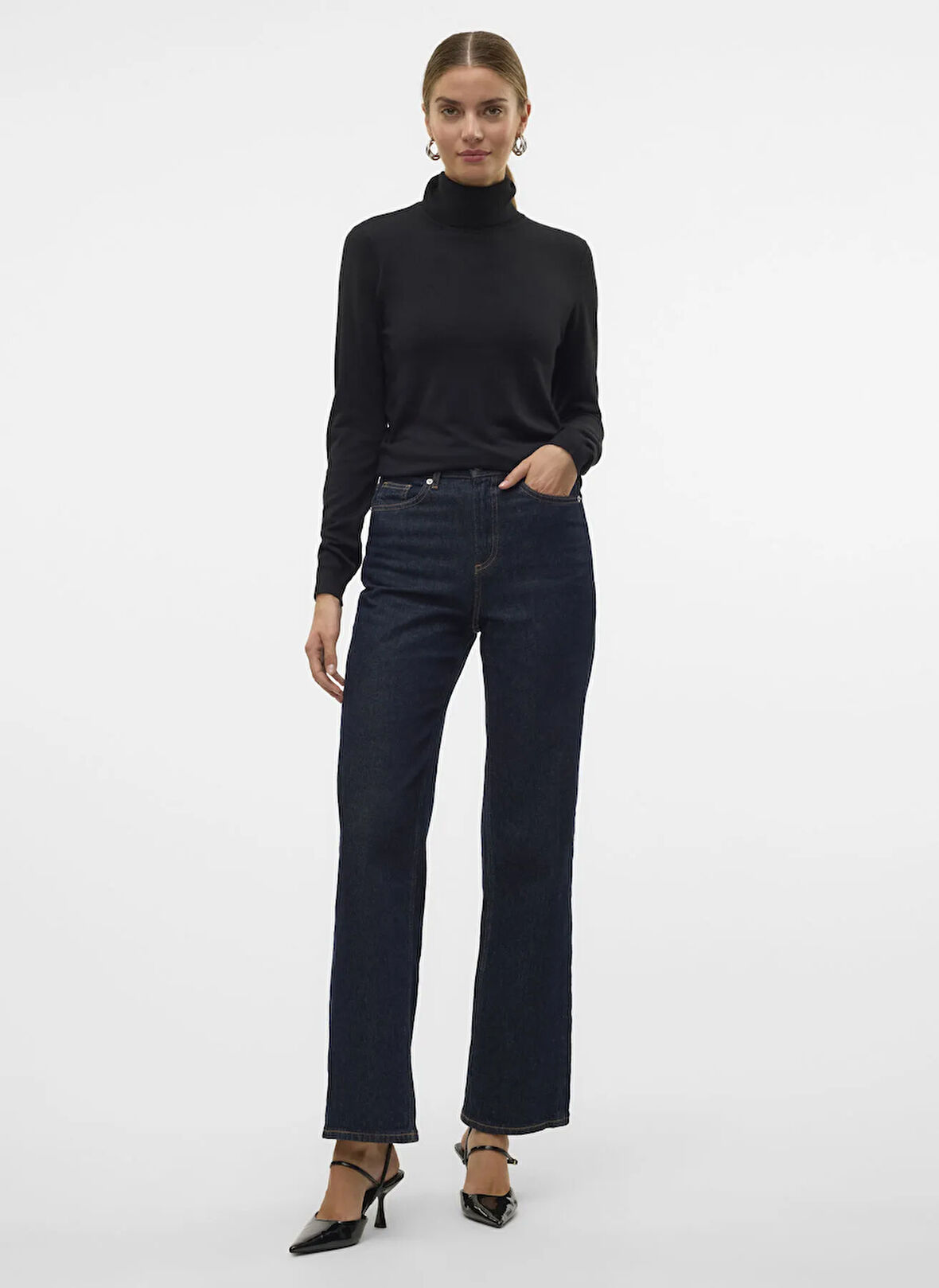 Vero Moda Balıkçı Yaka Dar Siyah Kadın Kazak VMIRIS LS ROLLNECK PULLOVER GA NOOS