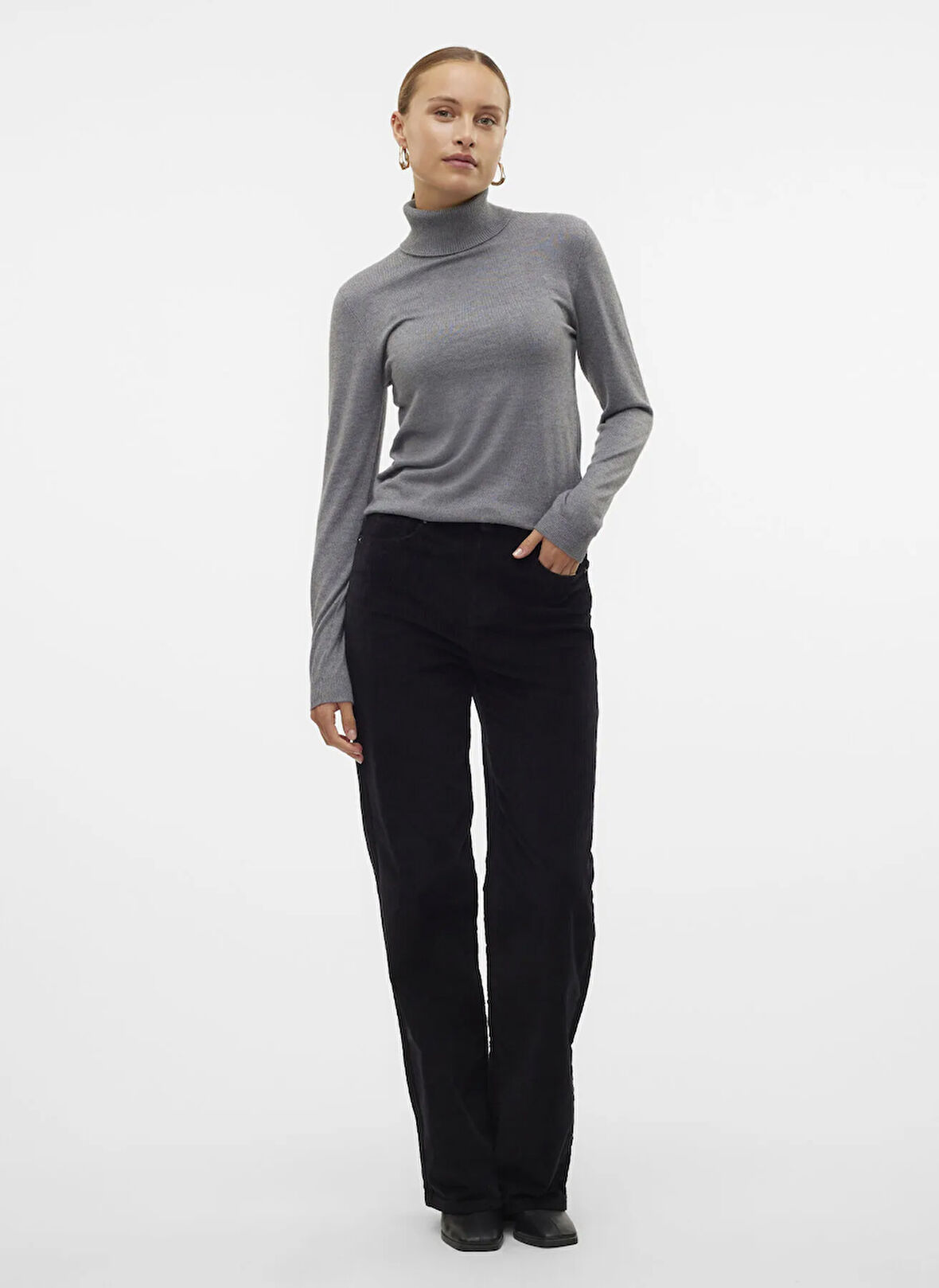 Vero Moda Balıkçı Yaka Dar Gri Kadın Kazak VMIRIS LS ROLLNECK PULLOVER GA NOOS