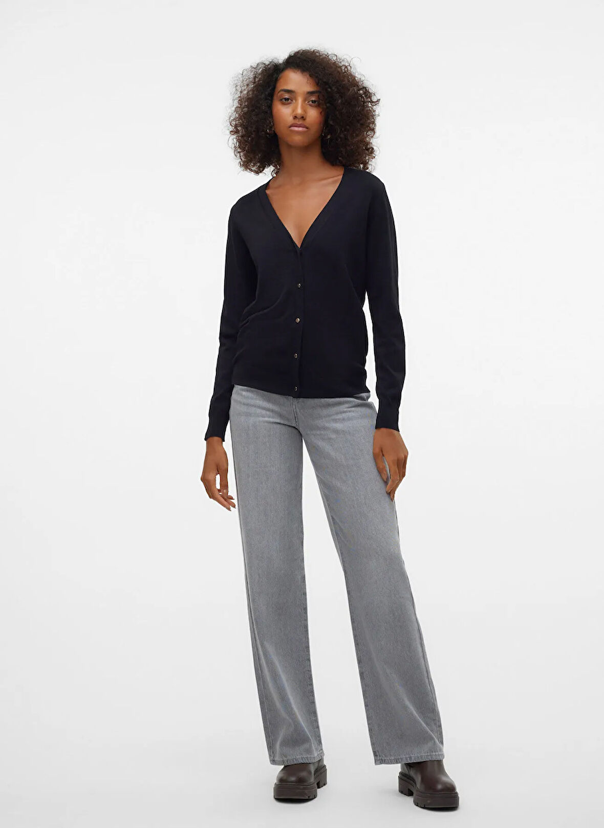 Vero Moda V Yaka Normal Siyah Kazak Kadın VMSILJE LS V-NECK CARDIGAN GA NOOS