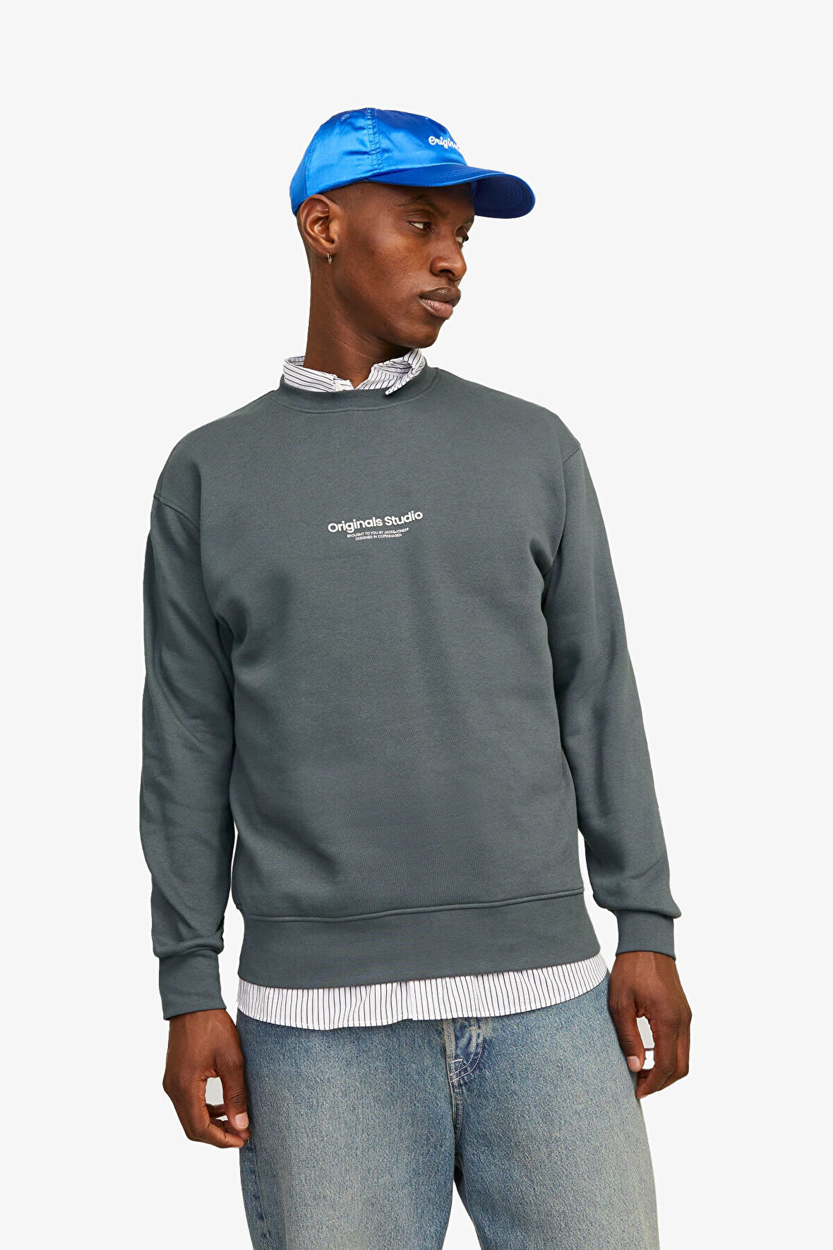 Jack & Jones Jorvesterbro Sweat Crew Neck Noos Erkek Gri Sweatshirt 12241694-IronGate