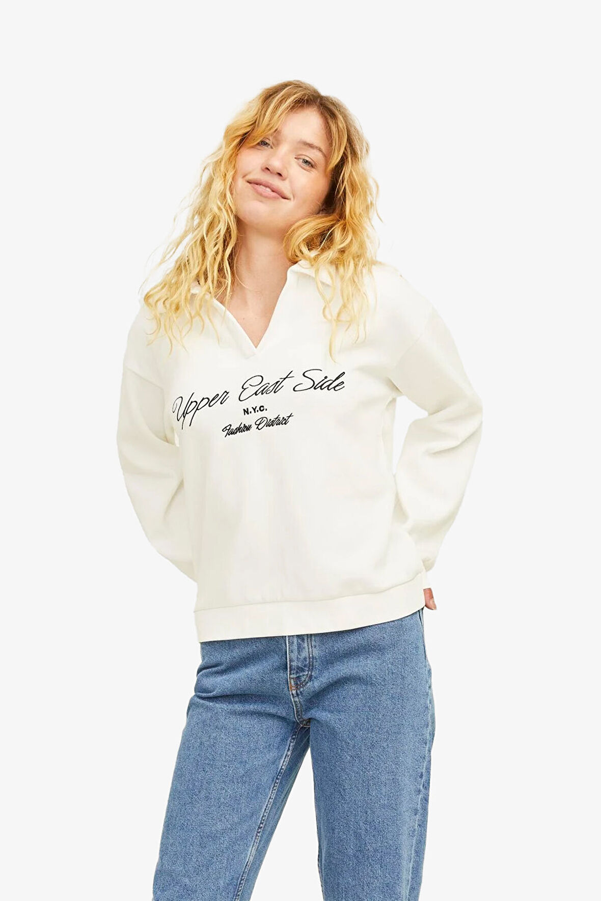 JJXX Jxpallas Kadın Beyaz Sweatshirt 12262669-BlancdeBlanc