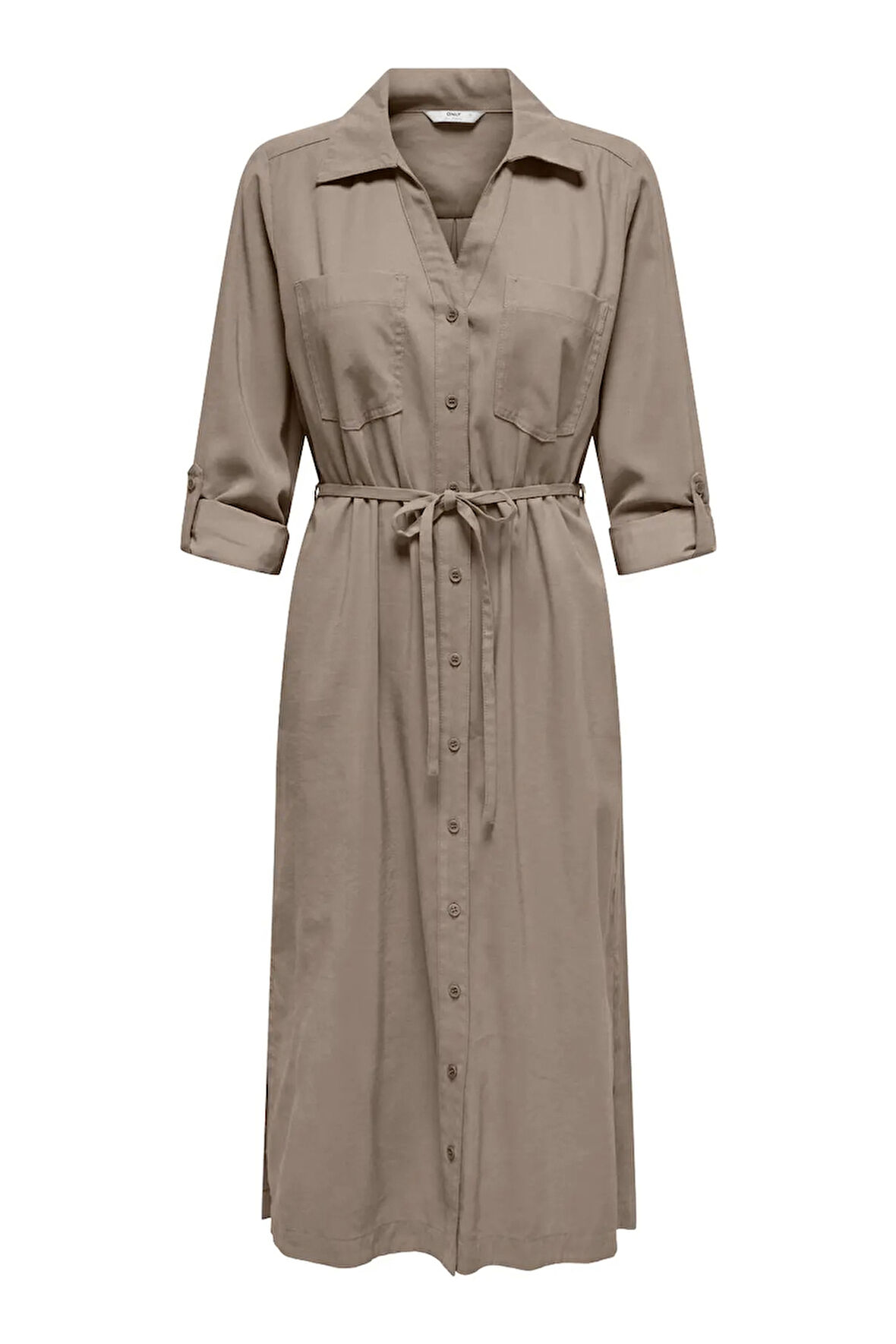 Only Kadın Onlarıs Uzun Kollu Belden Bağlamalı Gömlek Elbise 15337950 Vizon