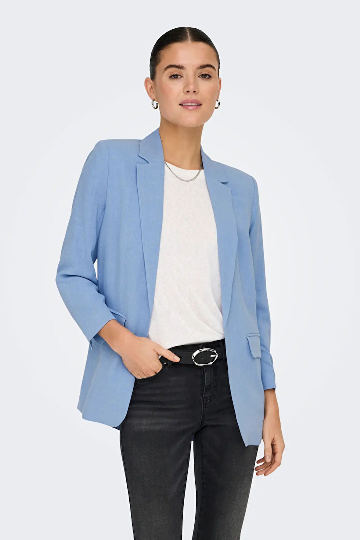 Only Kadın Onlsolvı Kolları Yırtmaçlı Keten Ceket 15338696 Mavi