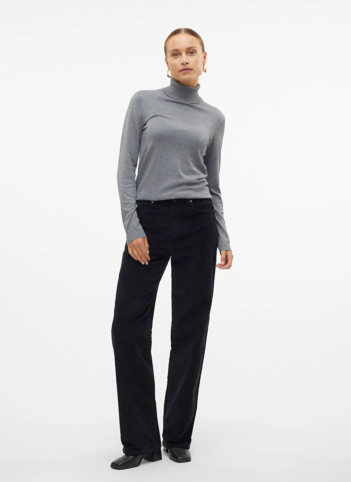 Vero Moda Yüksek Bel Standart Siyah Kadın Pantolon VMTESSA HR WIDE CORDUROY PANTS GA N
