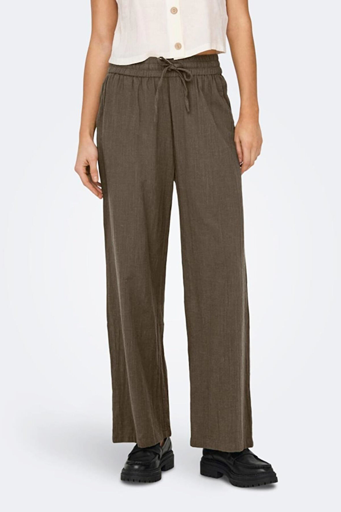 ONLTIZANA COTTON LOOSE PANTS WVN NOOS KAHVERENGİ