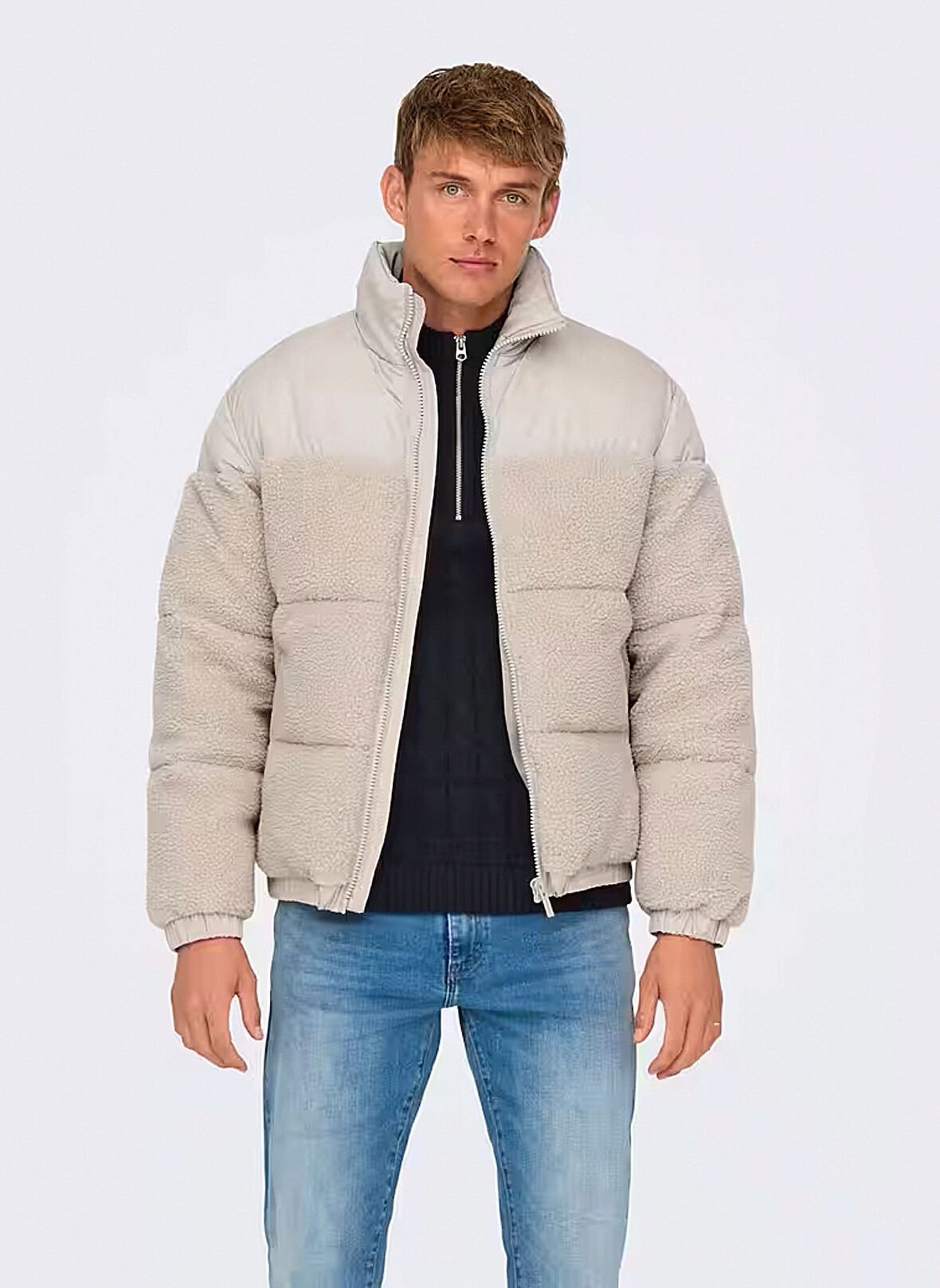 Only & Sons Ekru Erkek Mont ONSELI SHERPA MIX PUFFER JACKET OTW