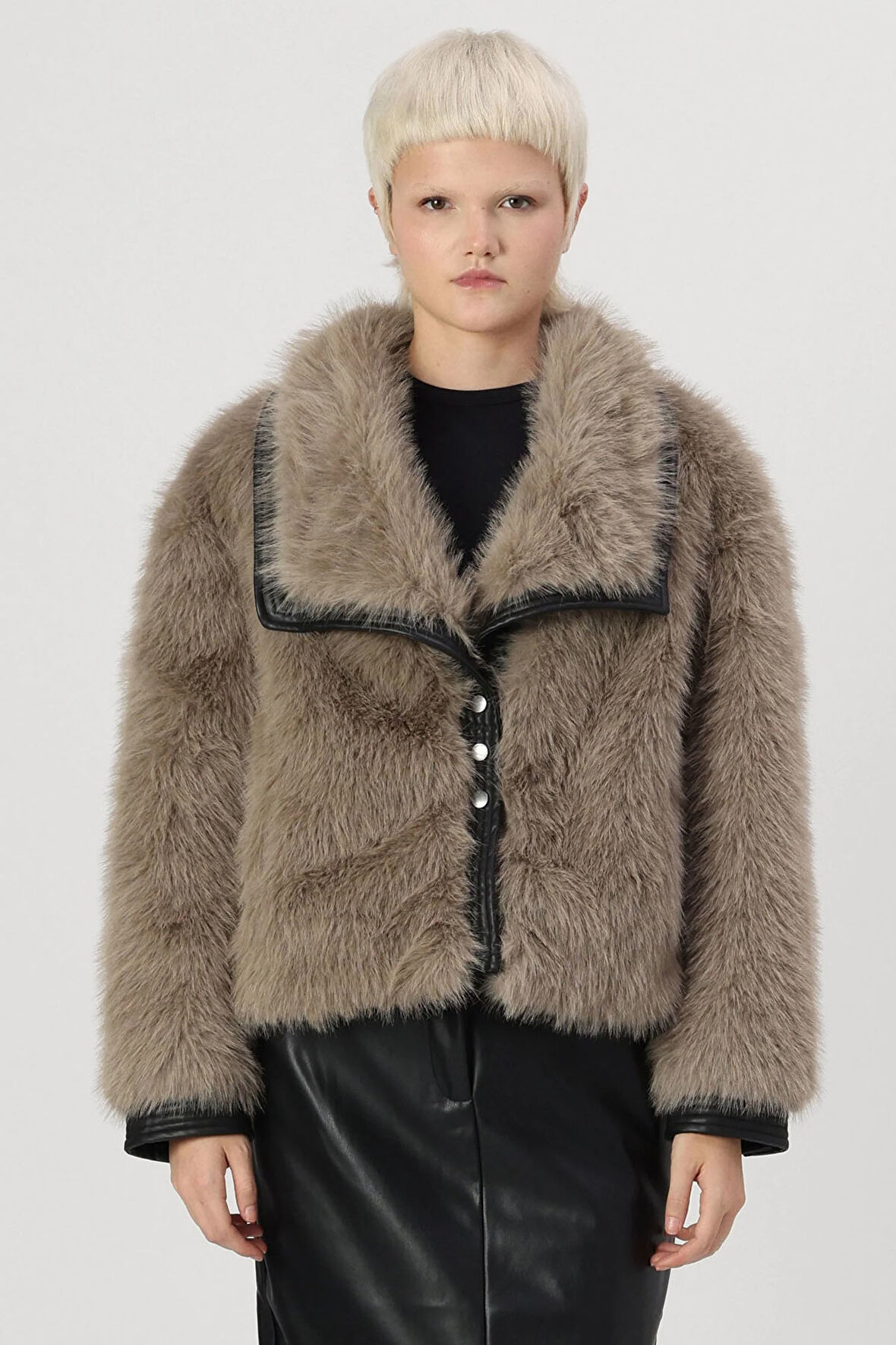 Only Kadın Deri Detaylı Kürk Ceket - 15330273