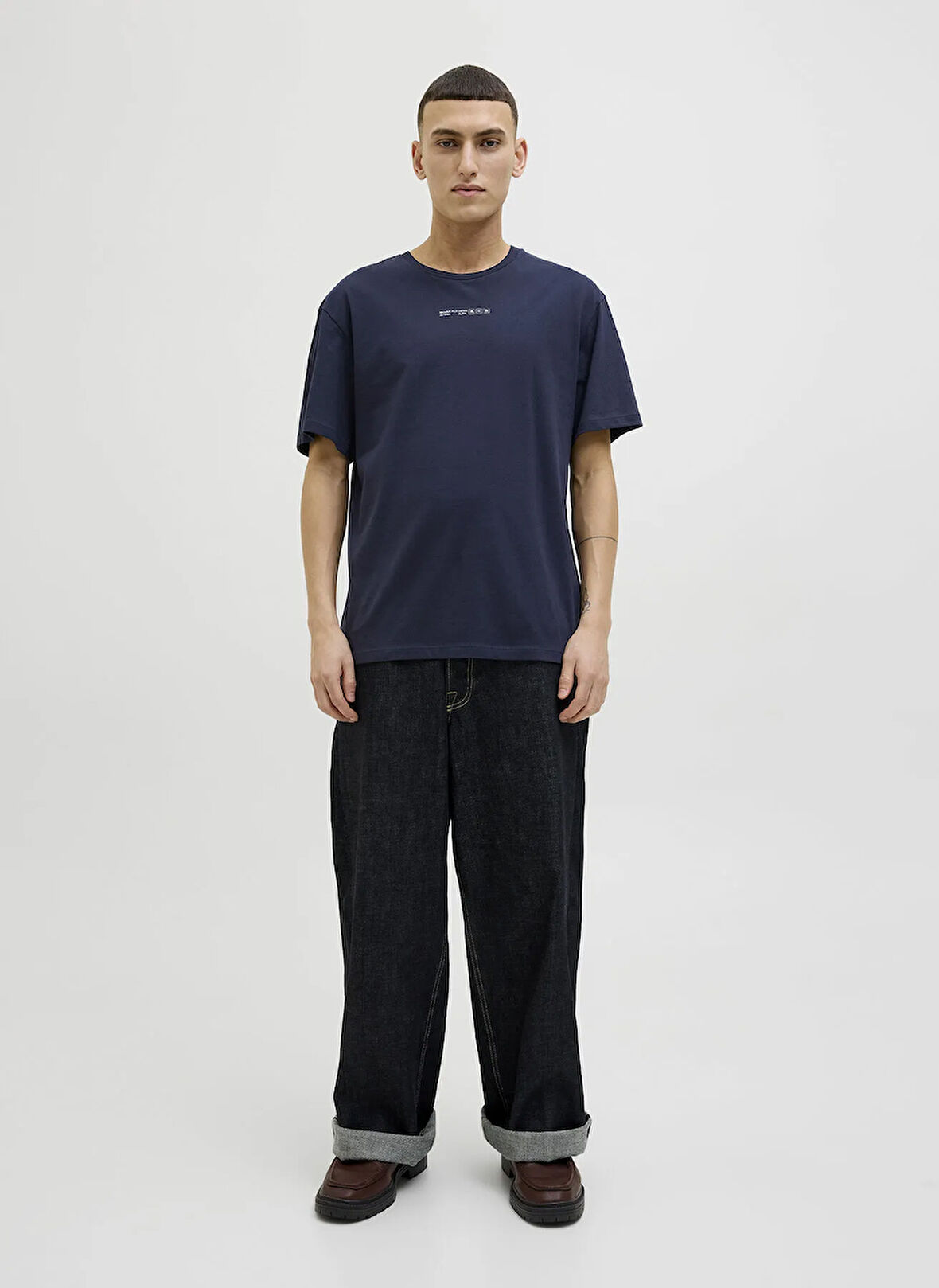 Jack & Jones Bisiklet Yaka Lacivert Erkek T-Shirt 12271257_JJJAYCE TEE SS CREW NECK