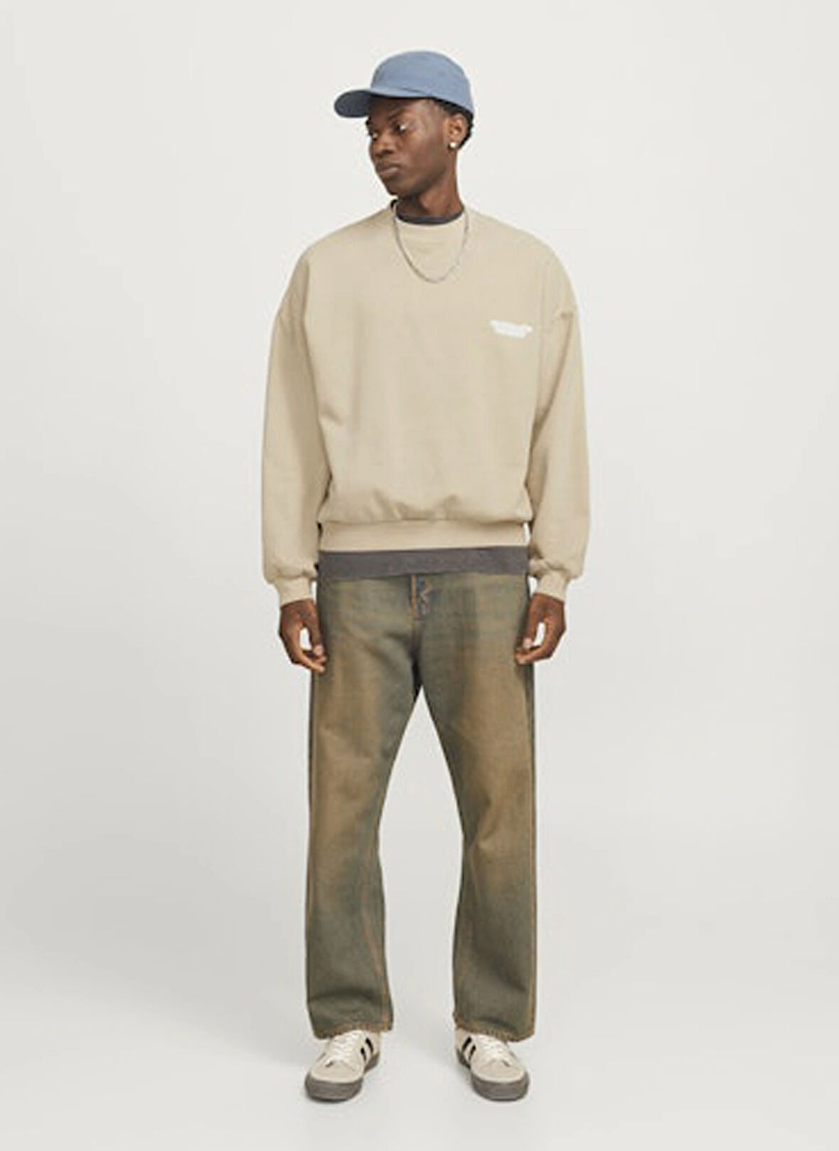 Jack & Jones Bisiklet Yaka Bej Erkek Sweatshırt 12266178_JORRIDGEWOOD WASH SWEAT CR