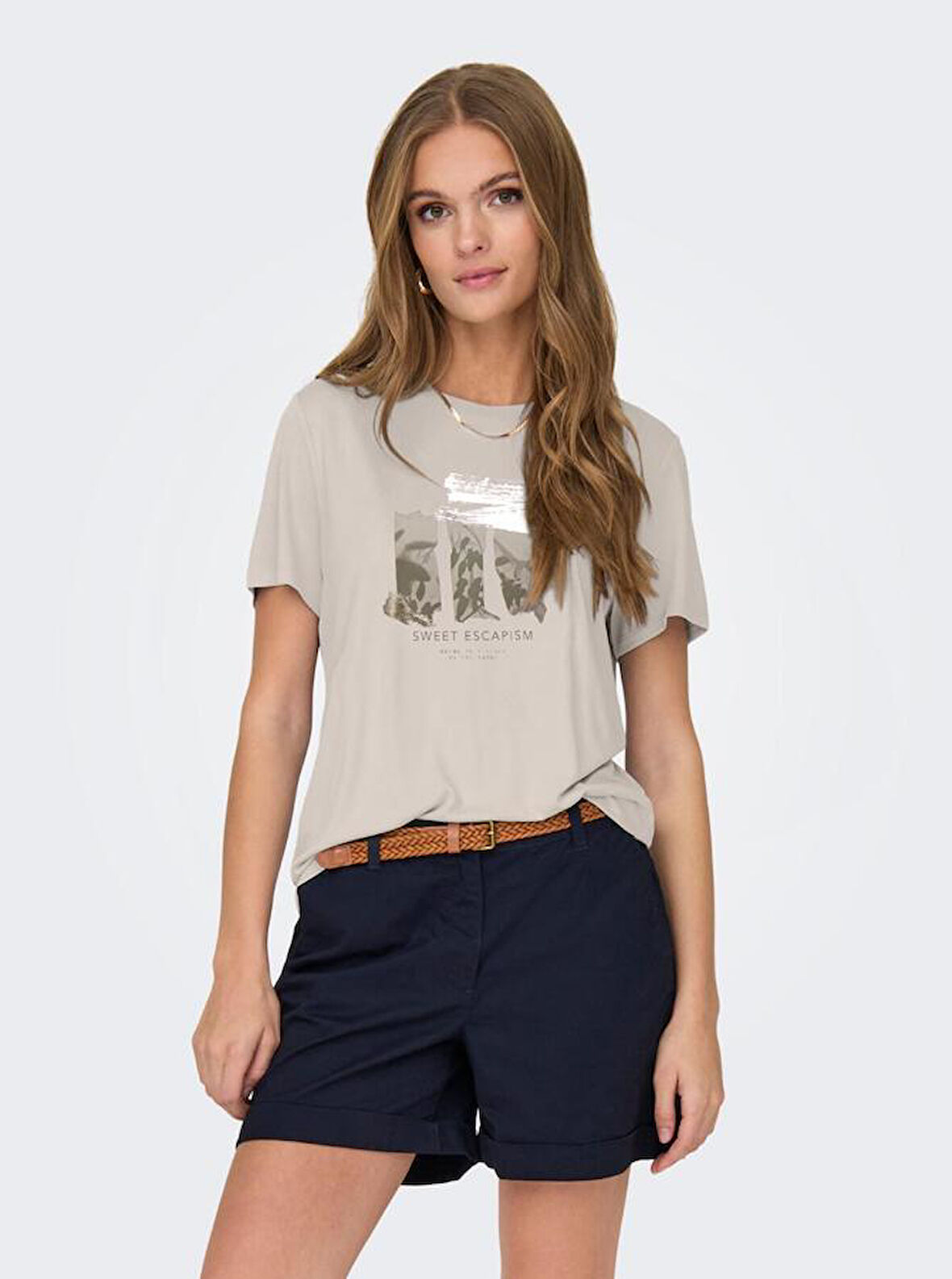 Only Onlfree Life Reg S/S Leaf Top Jrs Kadın T-shirt 15303212