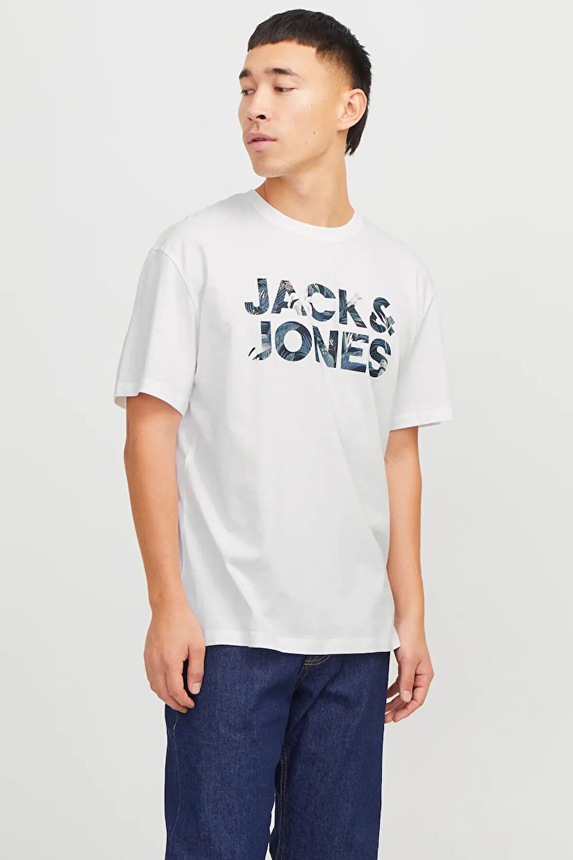 Jack & Jones Erkek Jjebryan Yazı Detaylı Bisiklet Yaka %100 Pamuk T-Shirt 12268127 Beyaz