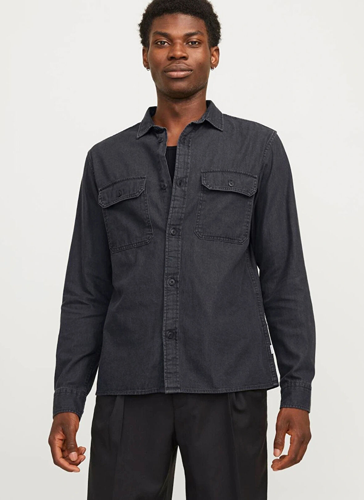 Jack & Jones Comfort Fit Siyah Erkek Gömlek JJETRAVIS SHIRT LS NOOS