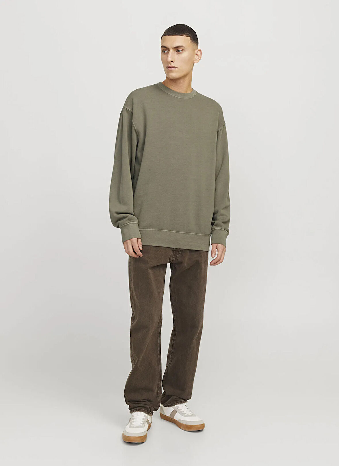 Jack & Jones Bisiklet Yaka Yeşil Erkek Sweatshırt 12268273_JJECHARGE FADED SWEAT CREW