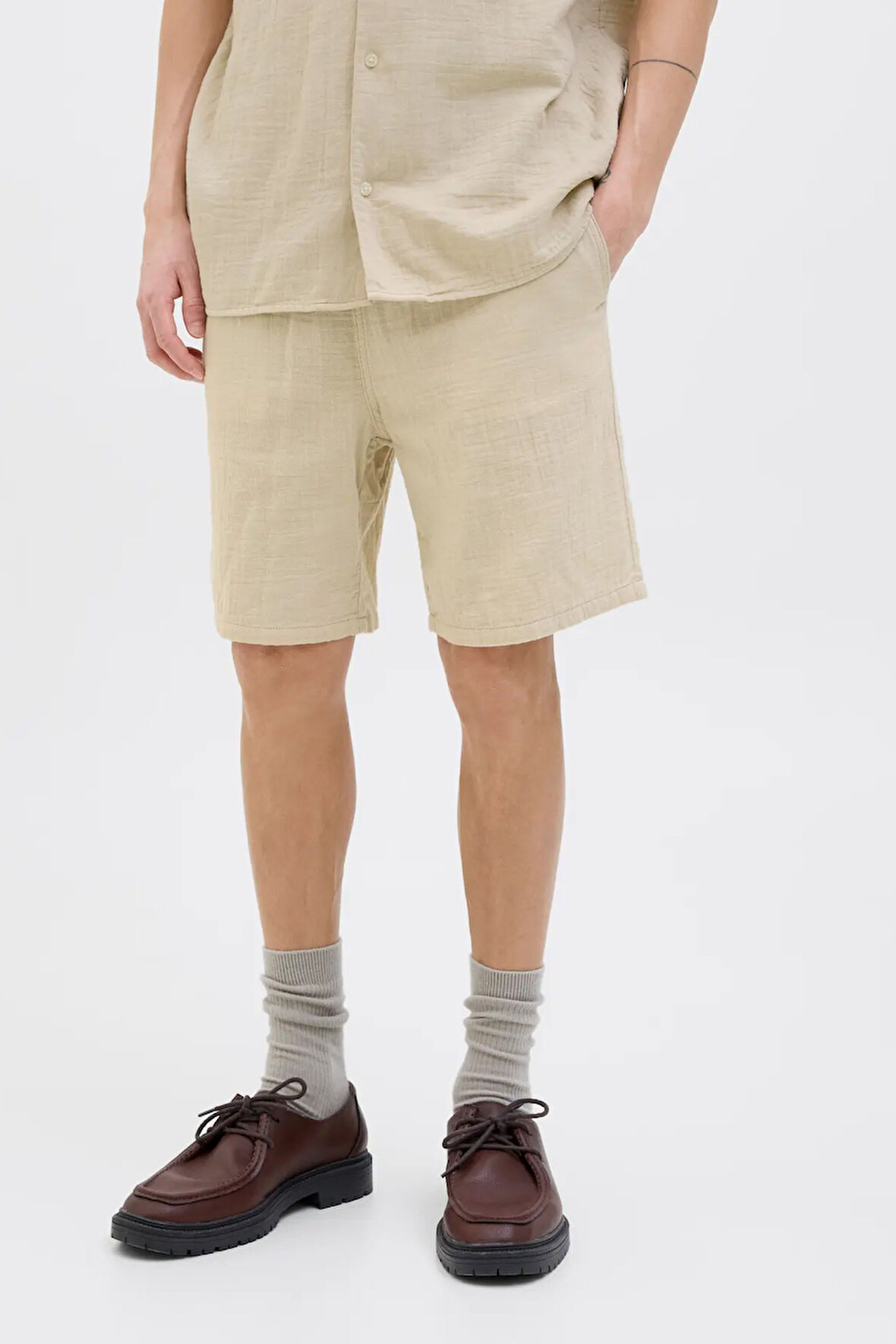 Jack & Jones Erkek Günlük Bej Keten Şort - 12274758