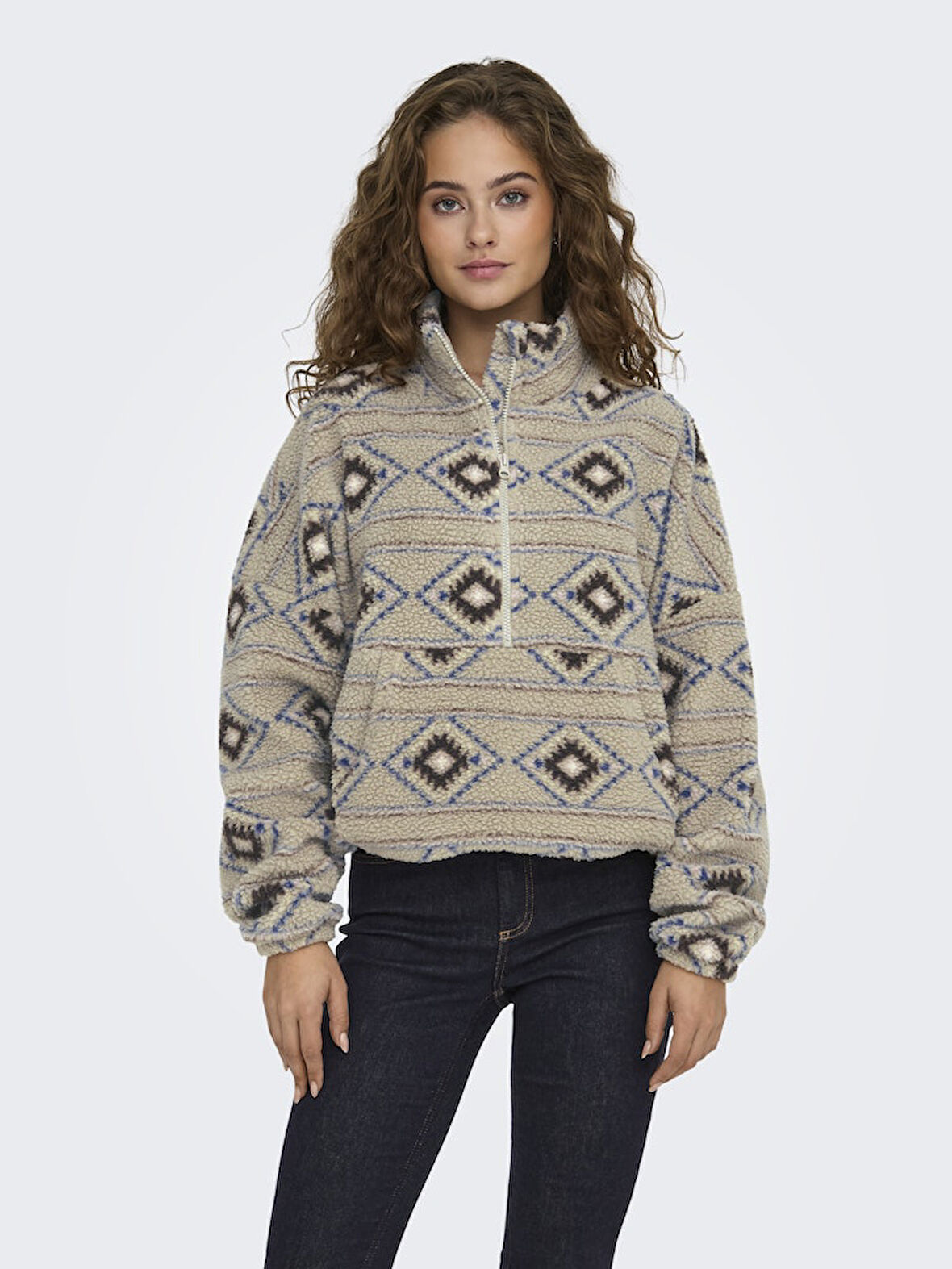 Only Kadın Yarım Fermuarlı Teddy Sweatshirt - 15340691