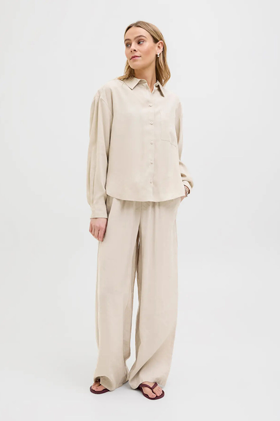 JJXX Kadın Jxfıe Rahat Kesim Uzun Kollu Gömlek 12270927 Bej