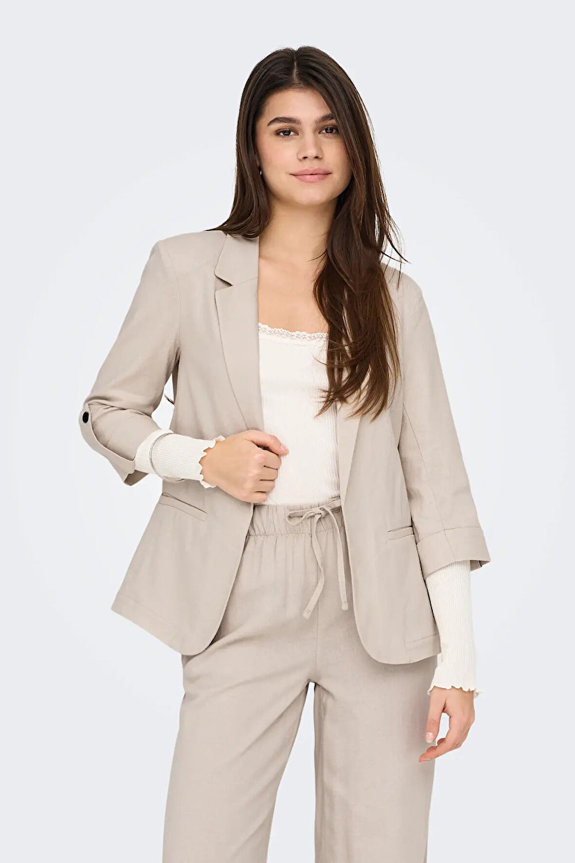 Only Kadın Onlcaro Kol Detaylı Keten Ceket 15312199 Taş