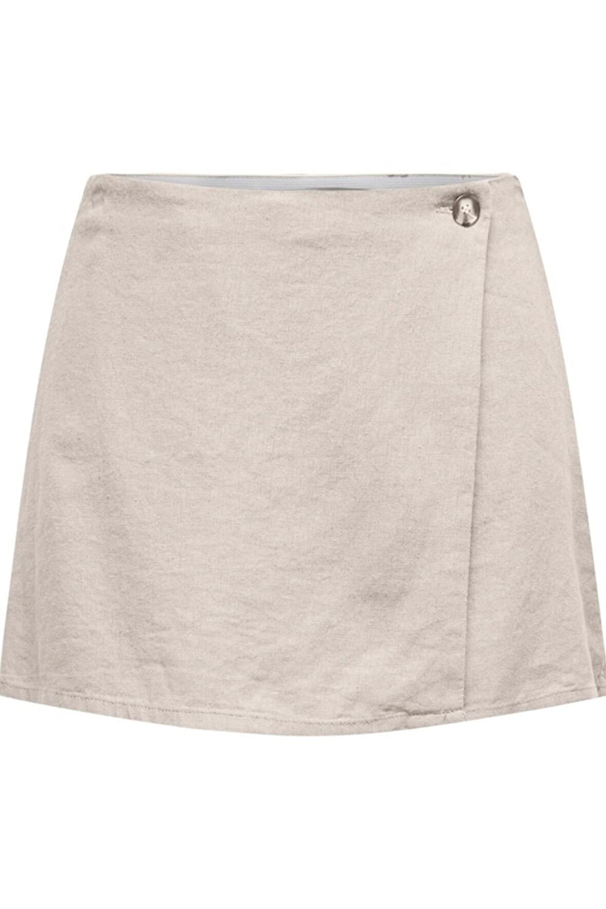 Only Kadın Yüksek Bel Keten Karışımlı Şort Etek -Taş 