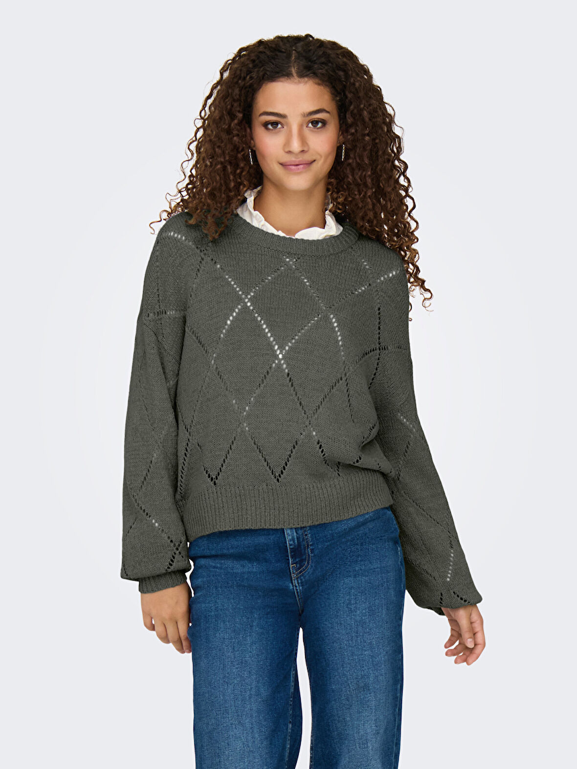 Only Kadın Yuvarlak Yaka Oversize Örme Kazak - 15339575
