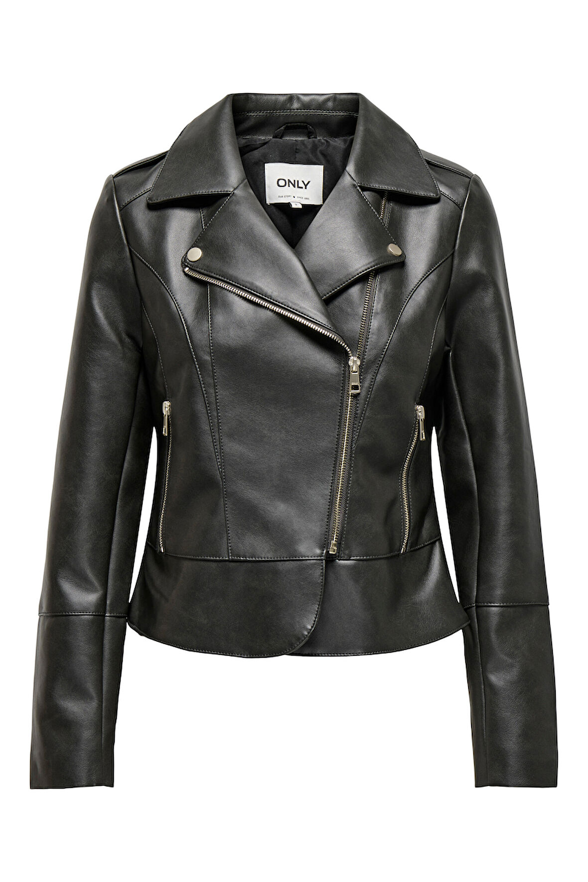 Only Kadın Onlkrıstel Asimetrik Fermuarlı Suni Deri Ceket 15336105 Siyah