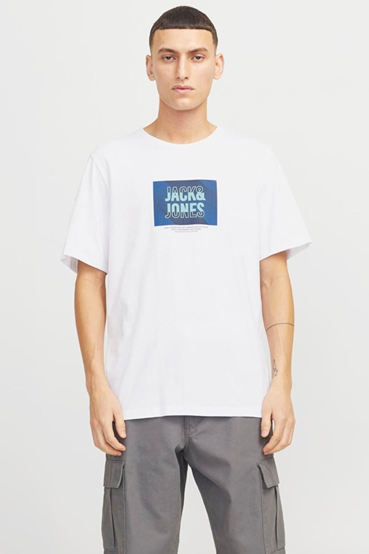 JJHUDSON TEE SS CREW NECK LN  BEYAZ