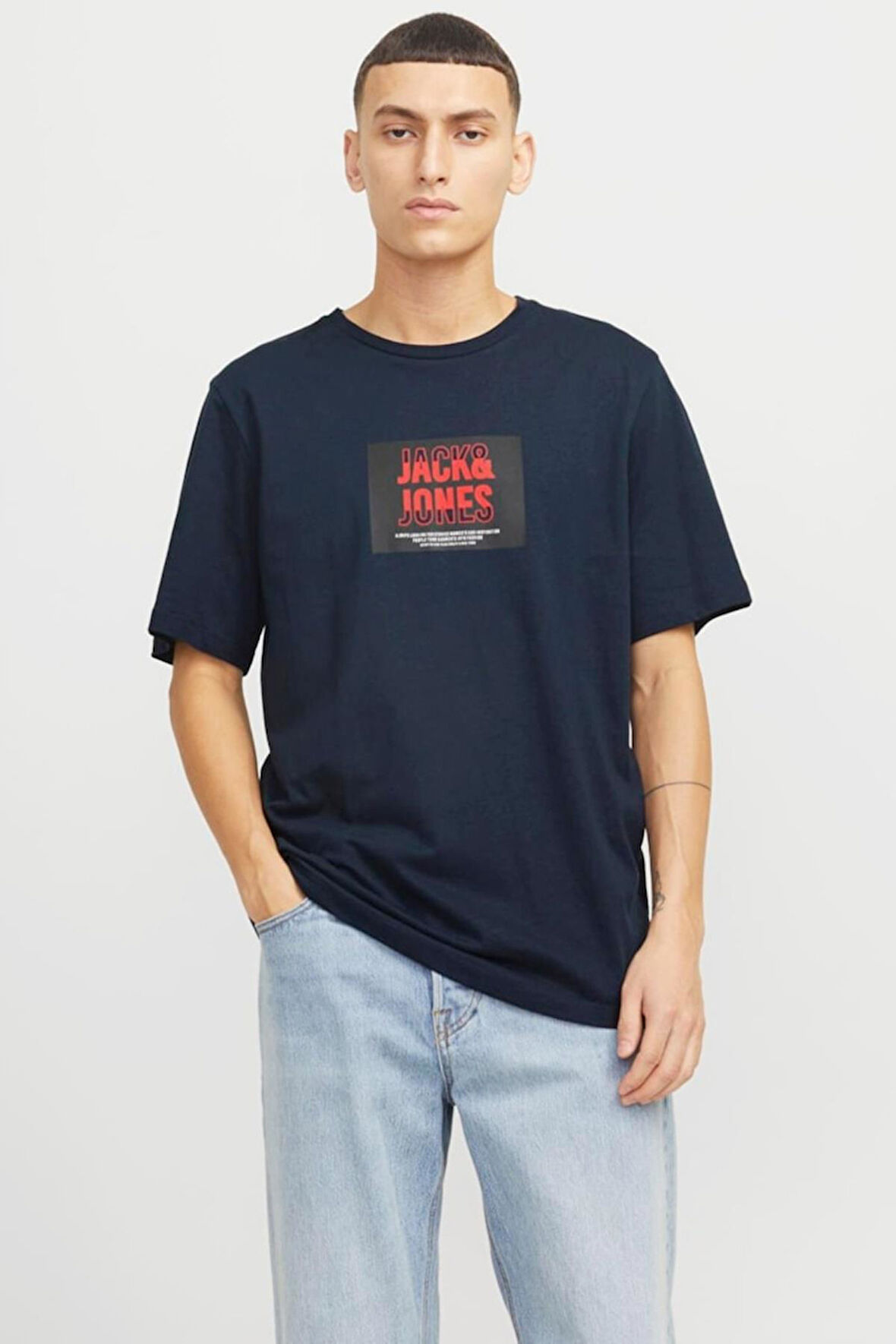 JJHUDSON TEE SS CREW NECK LN LACİVERT